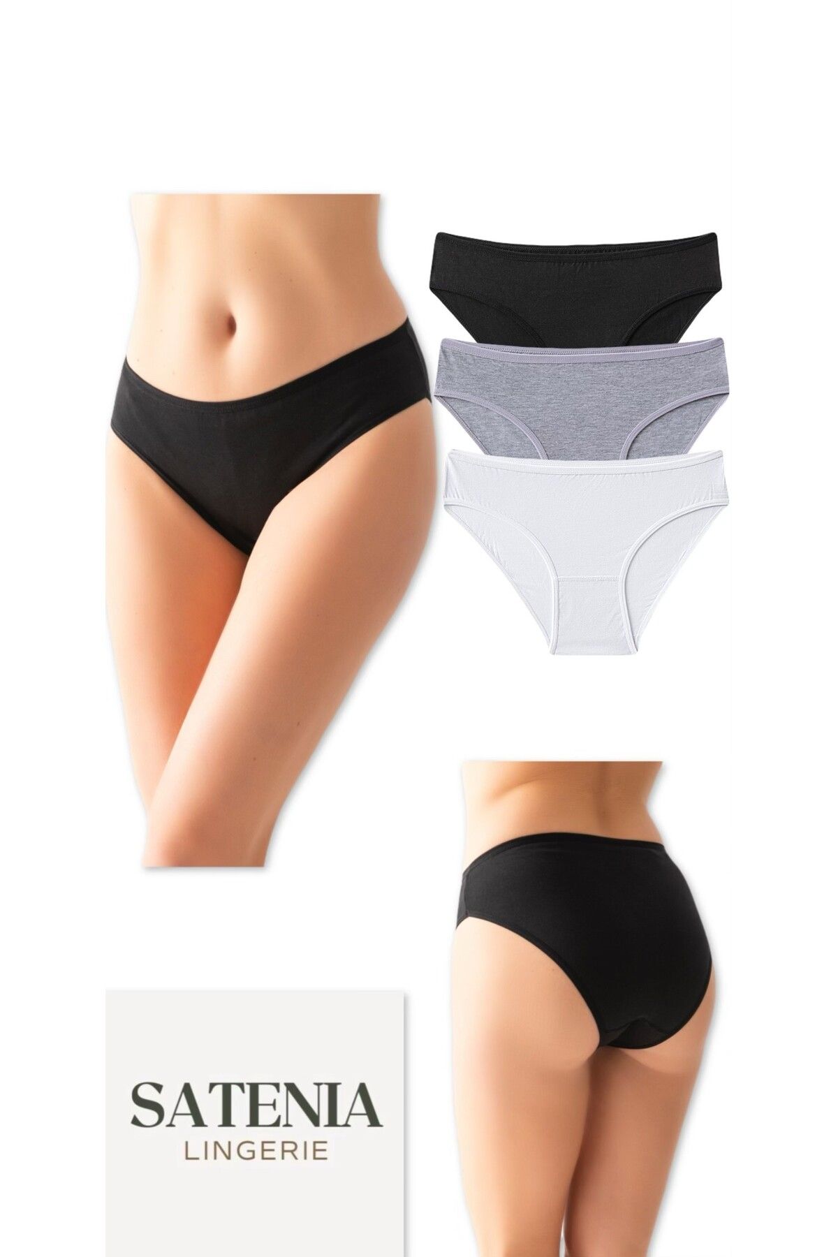 SATENIA LINGERIE Kadın Pamuklu Likralı Günlük Bikini Külot 3lü Paket