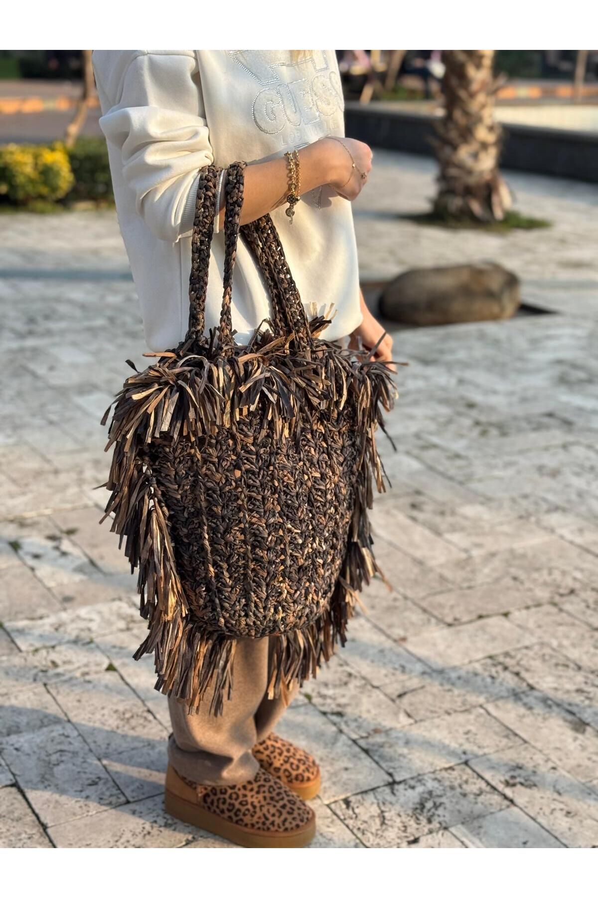 Renkat Handmade Püskül Detaylı Hasır Çanta