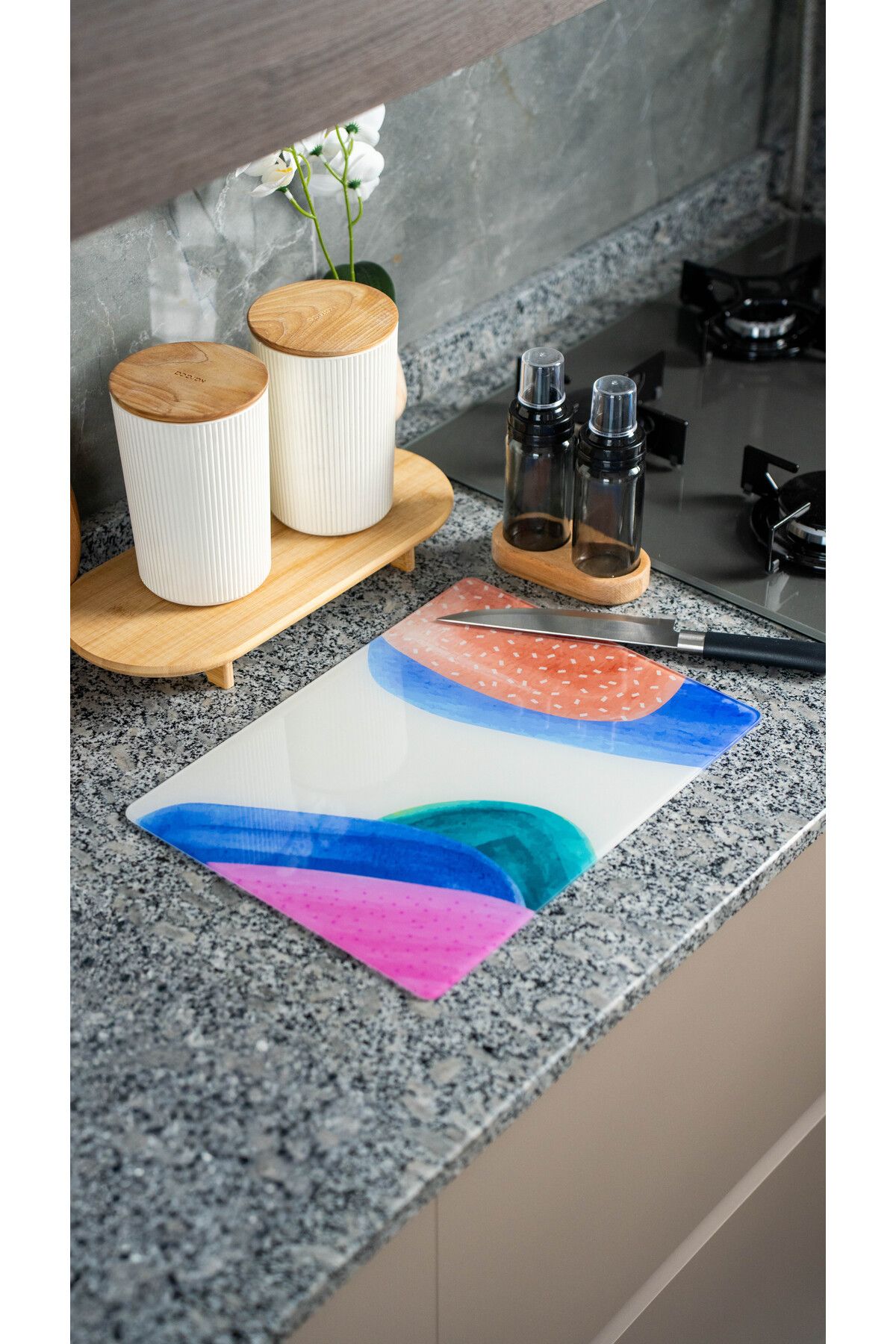 Modernizmo Temperli Cam Kesme Tahtası-Cam Sunum Tablası 30x40cm 304