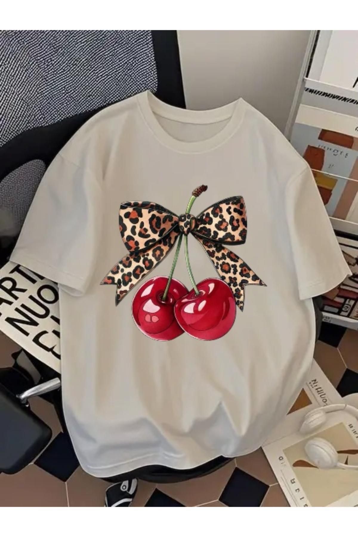 EQİ Cherry Baskılı Oversize T-Shirt