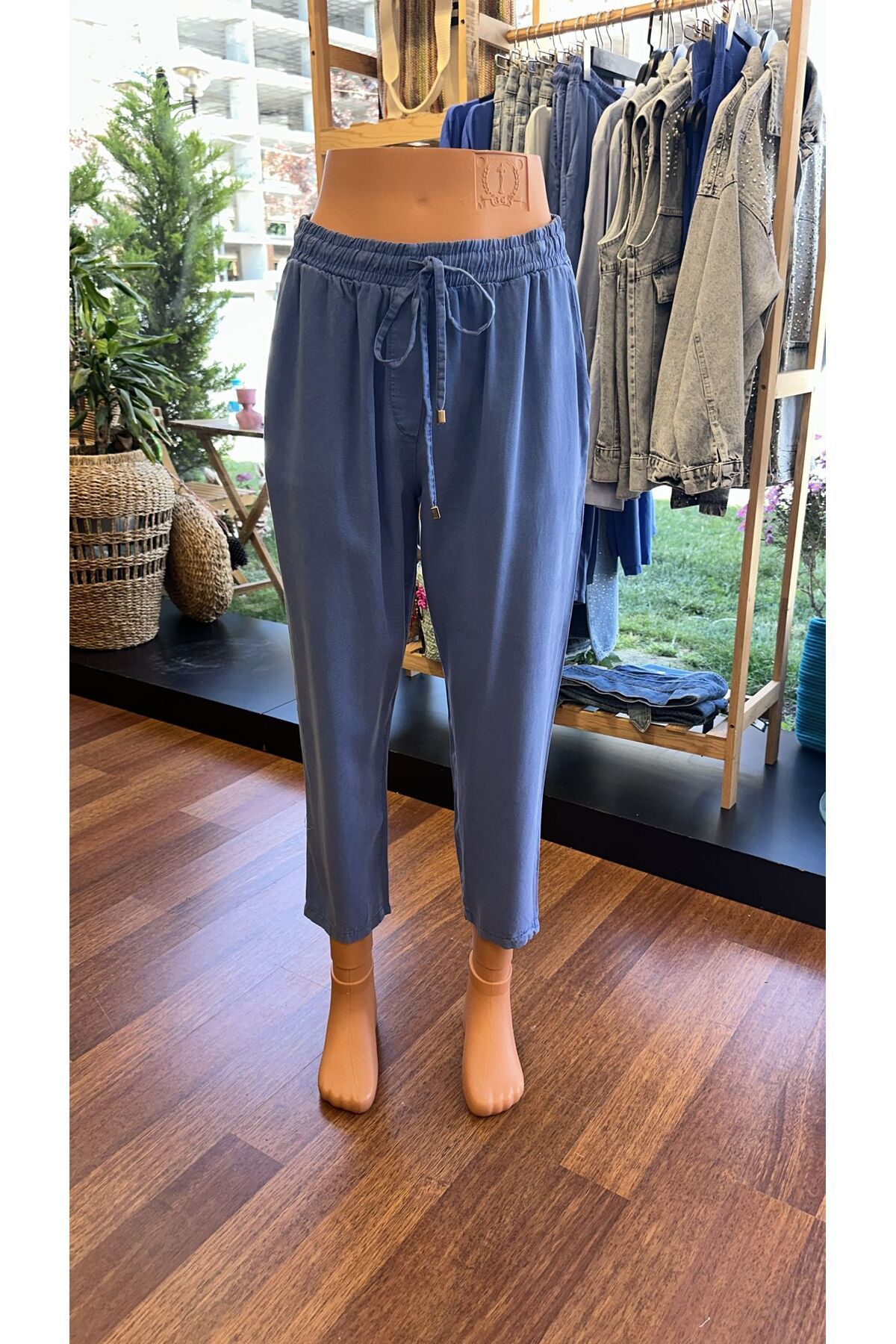 DOLCE QUEEN Kadın Beli Lastikli Dökümlü Yazlık Pantolon (Tencel)