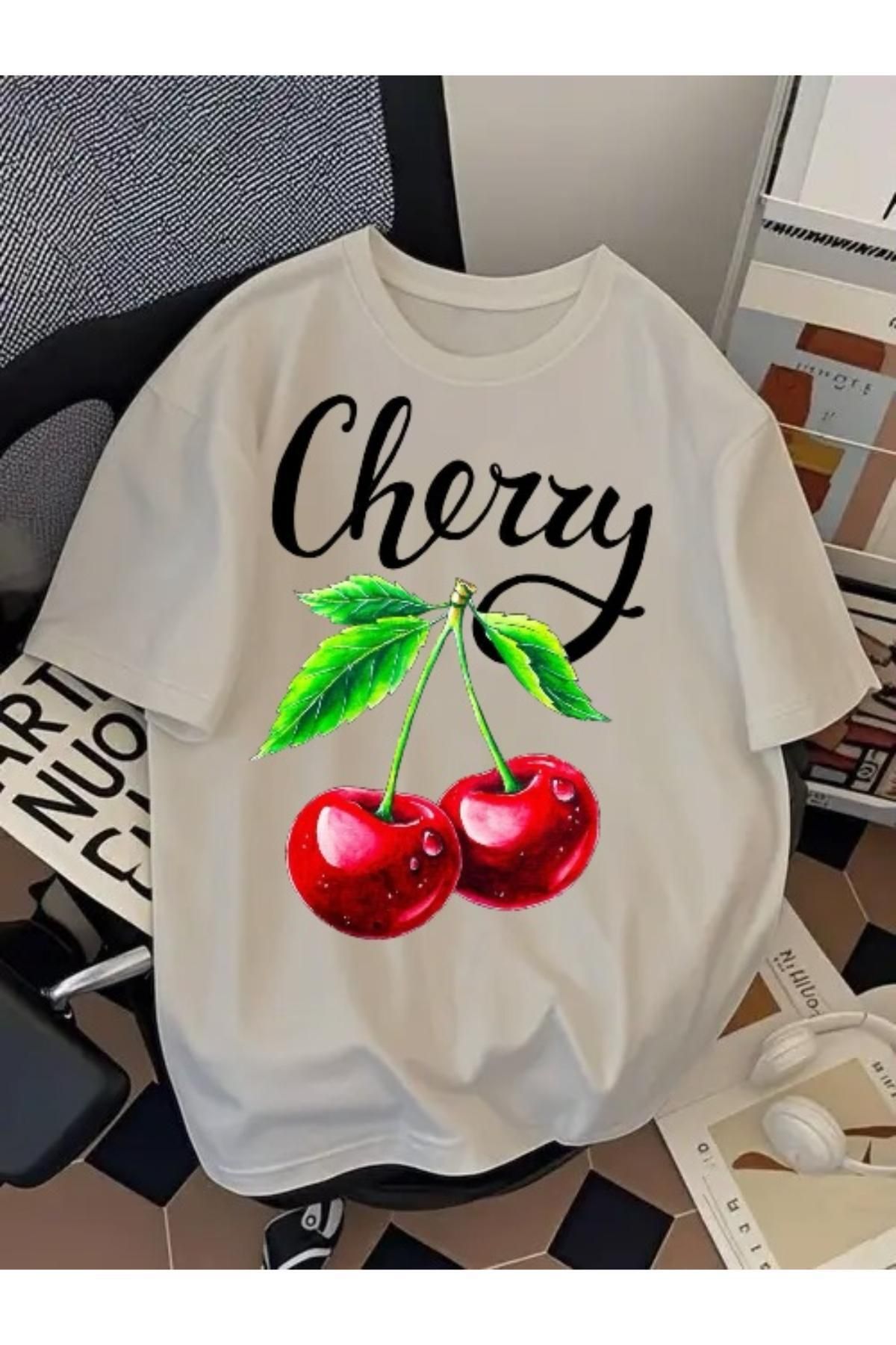 EQİ Cherry Baskılı Oversize T-Shirt