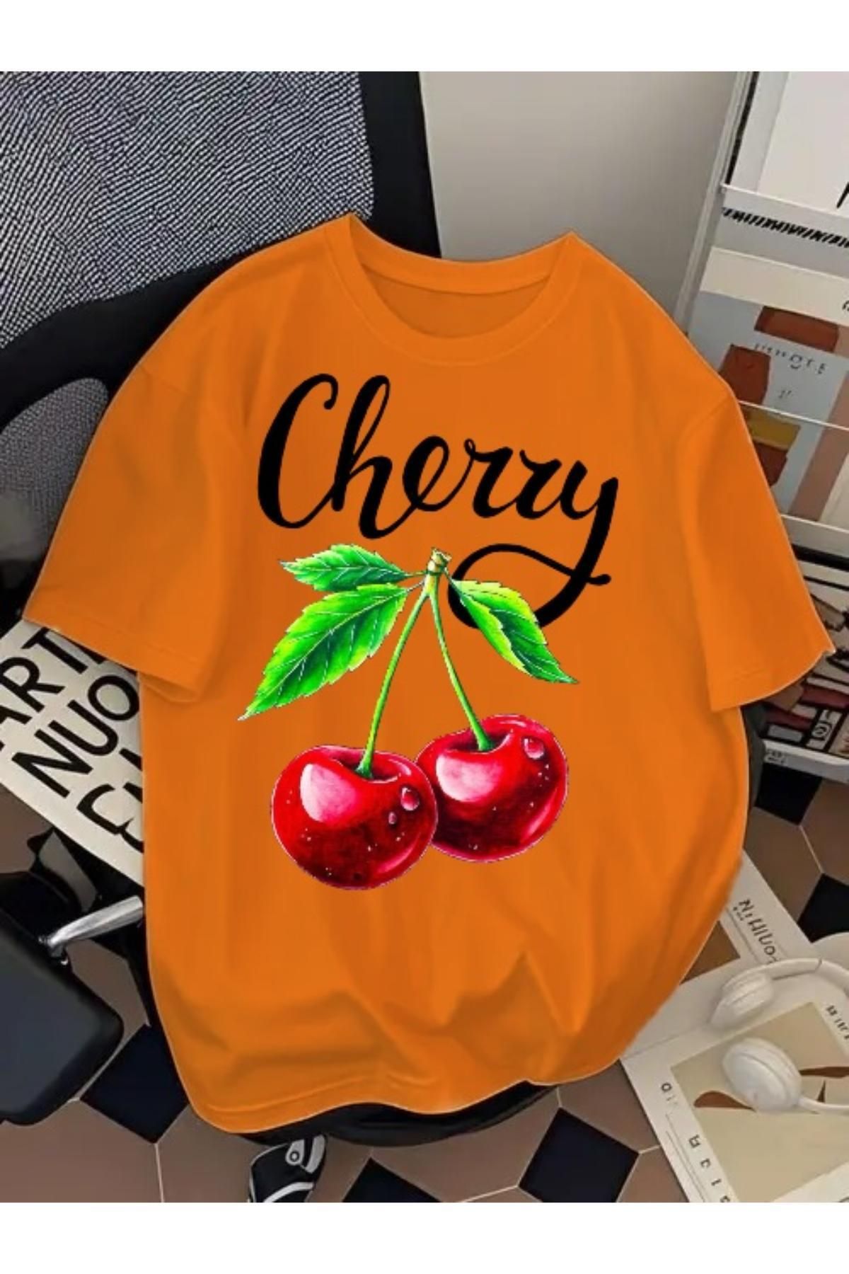 EQİ Cherry Baskılı Oversize T-Shirt