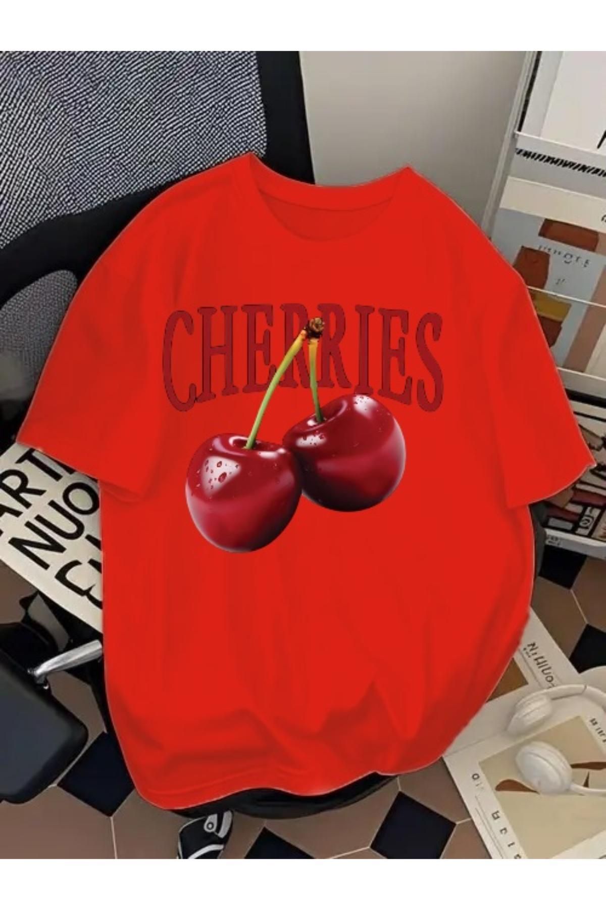 EQİ Cherries Baskılı Oversize T-Shirt