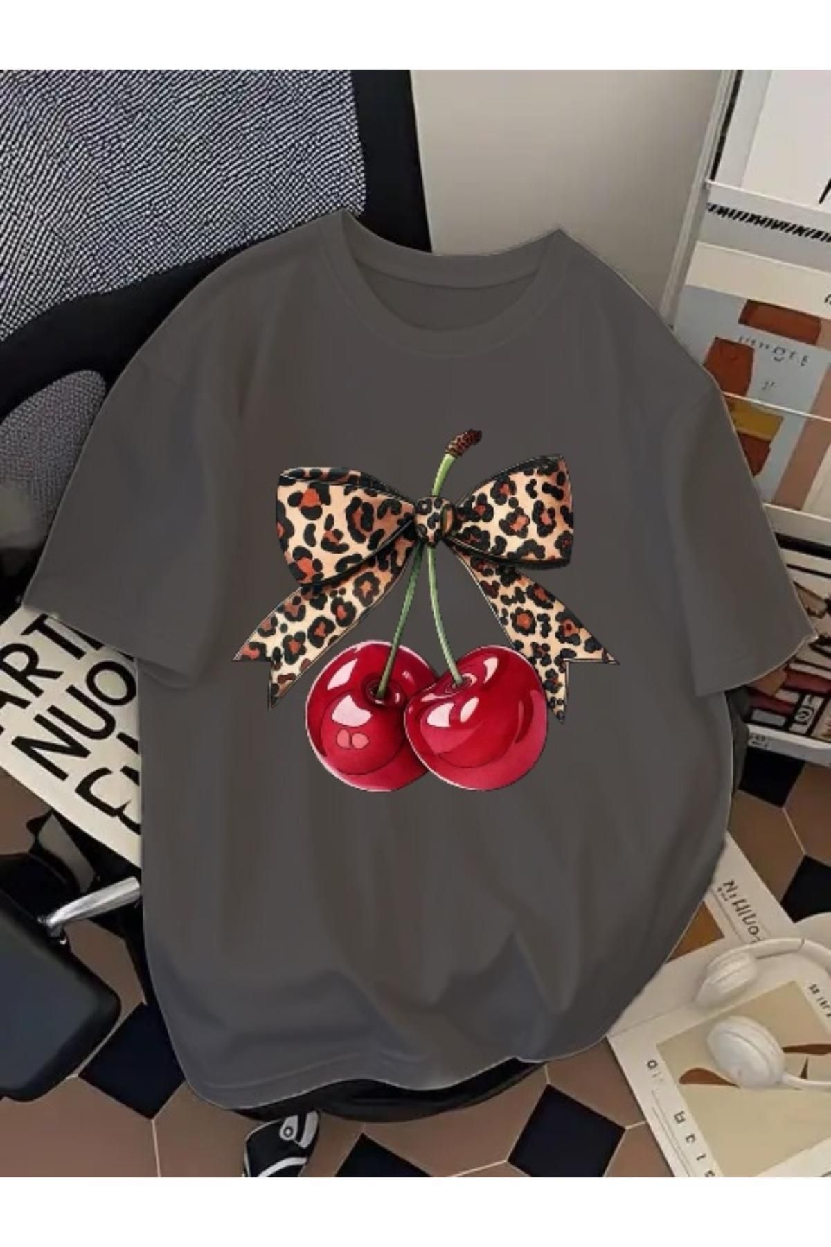 EQİ Cherry Baskılı Oversize T-Shirt