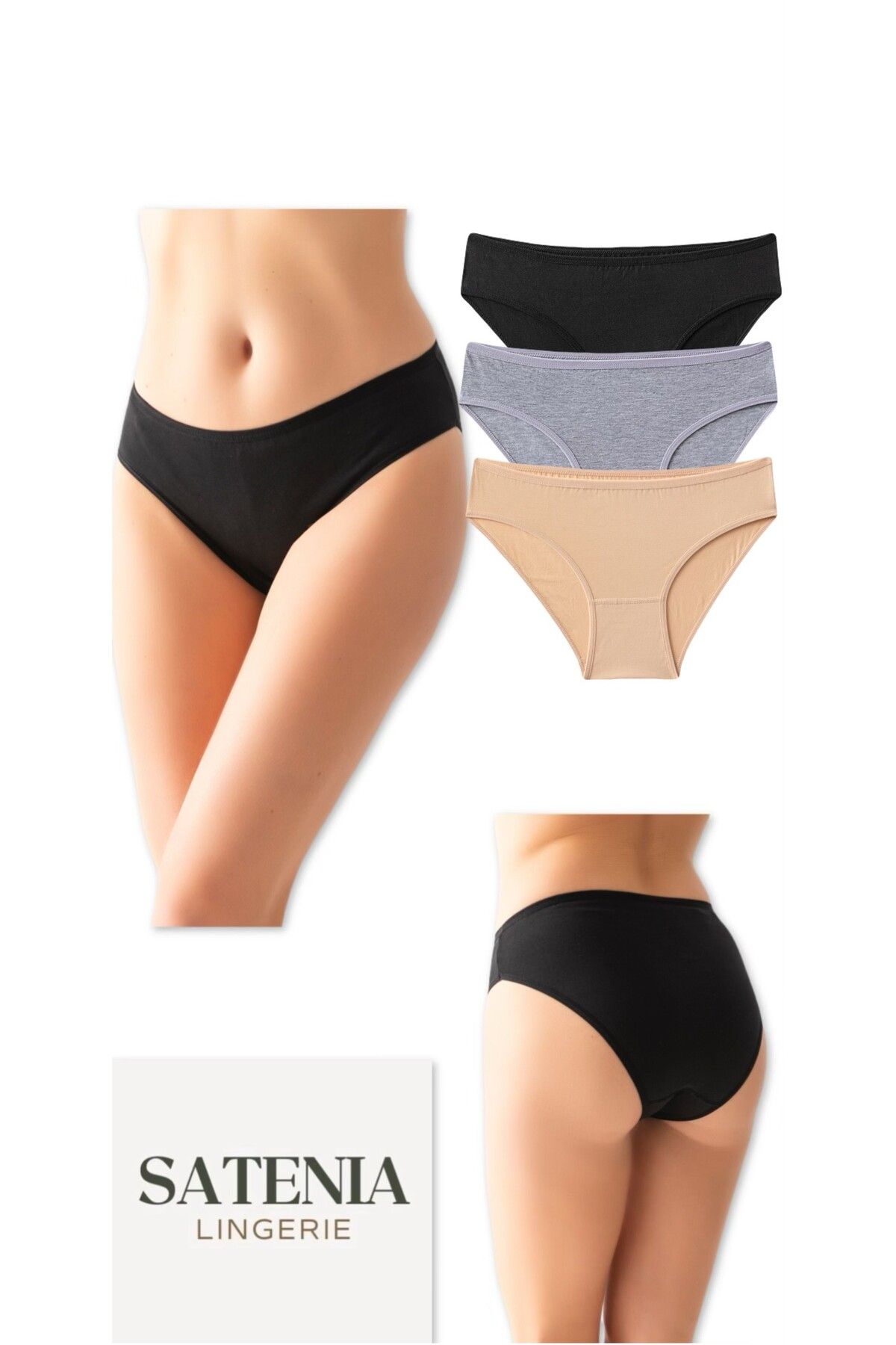 SATENIA LINGERIE Kadın Pamuklu Likralı Günlük Bikini Külot 3lü Paket