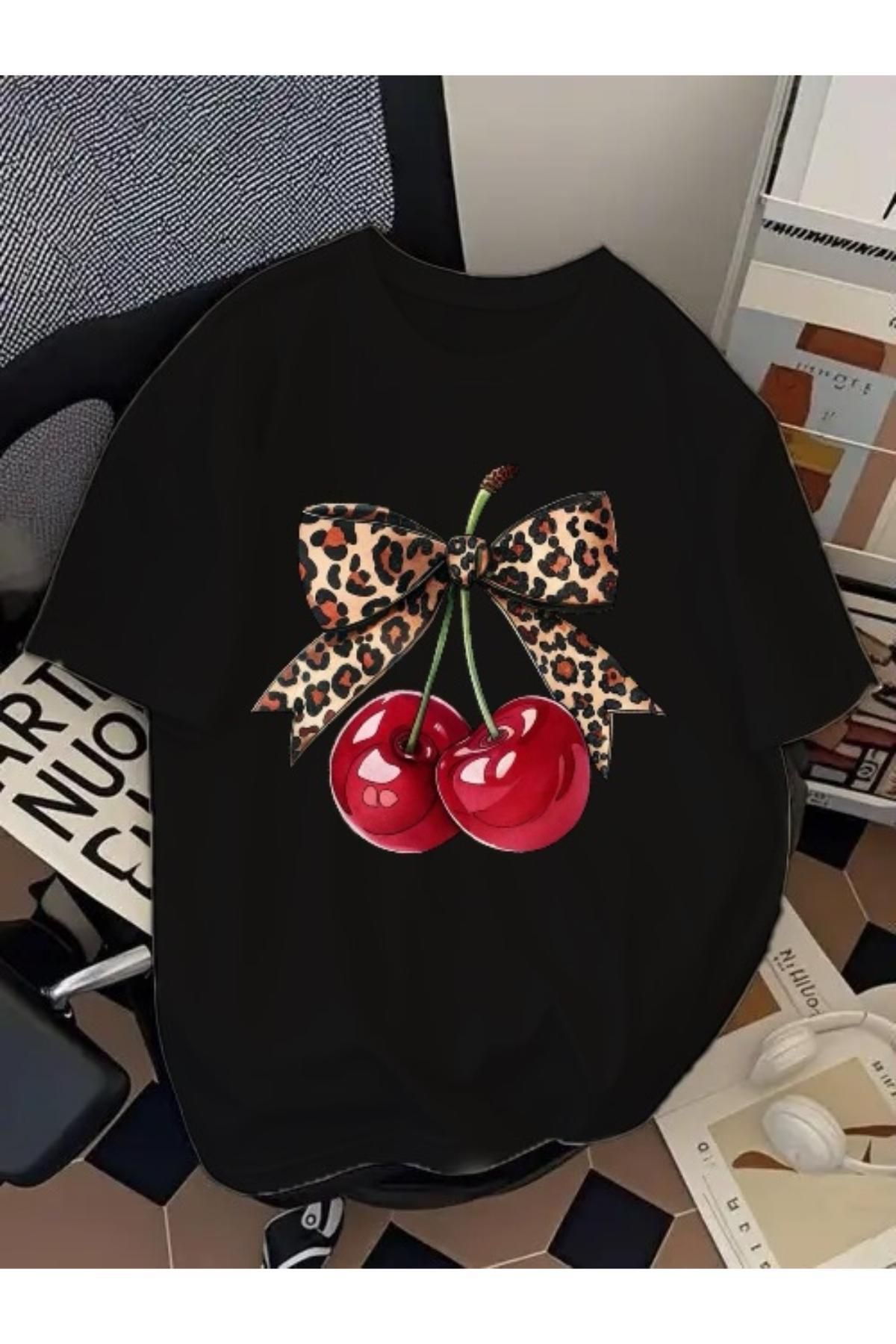 EQİ Cherry Baskılı Oversize T-Shirt