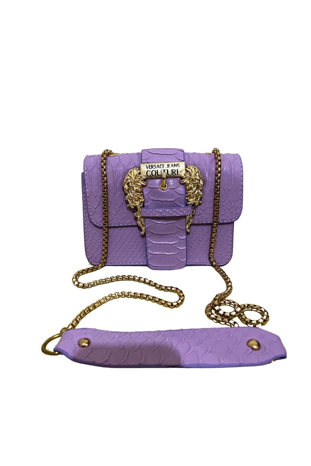 Tugchic Bags Lila Kroko Deri Görünümlü Kadın Omuz Çantası / Lüks Marka Detaylı