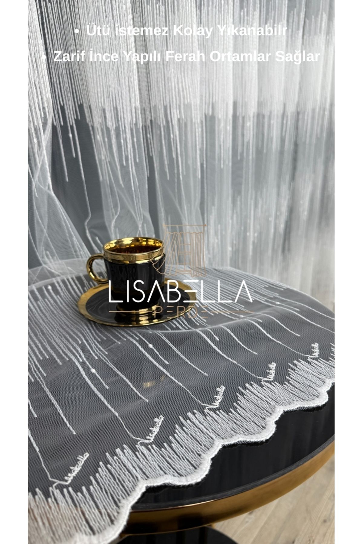 LisabellaHome Linea Broderia Tül (1x2.5 Orta Pile Dikişli) ütü istemez