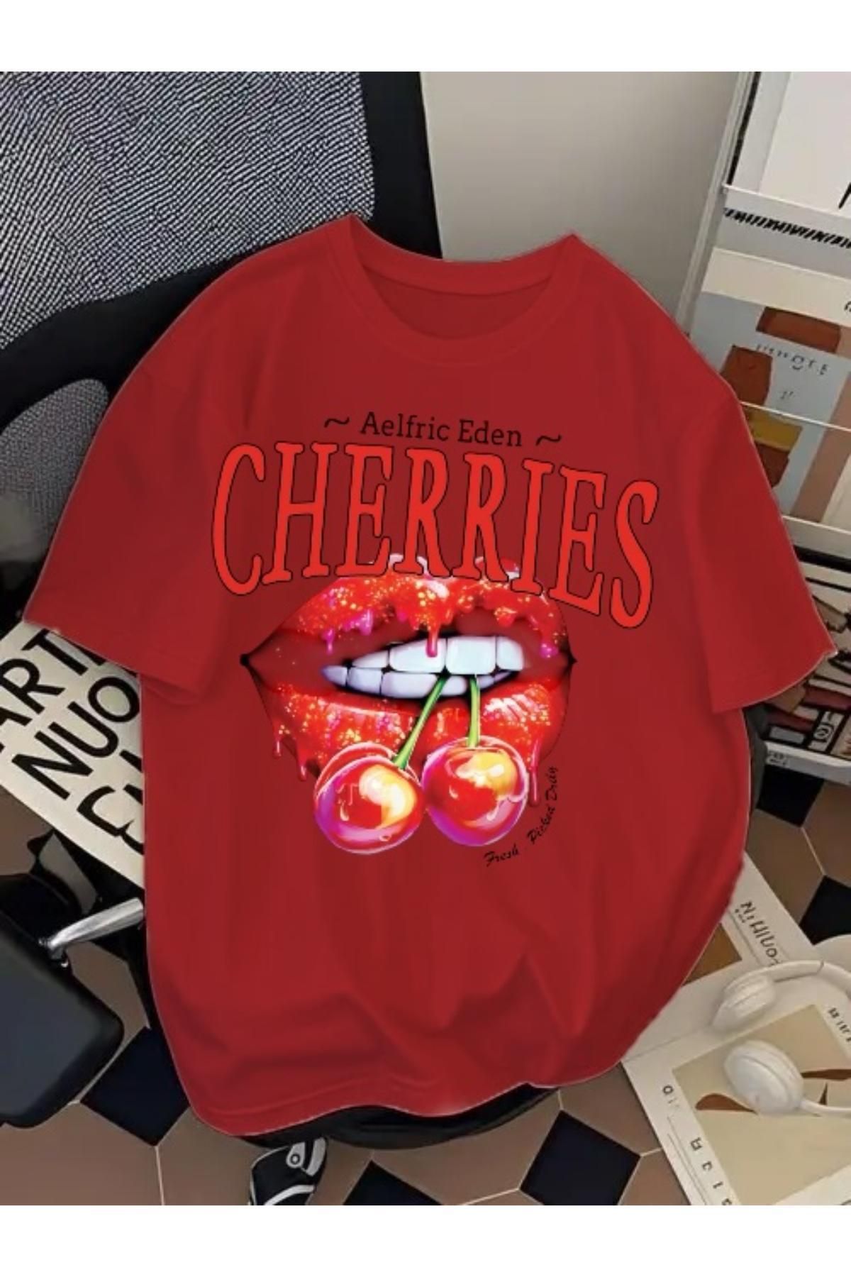 EQİ Cherries Baskılı Oversize T-Shirt