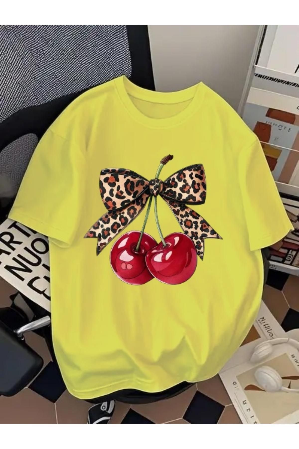 EQİ Cherry Baskılı Oversize T-Shirt