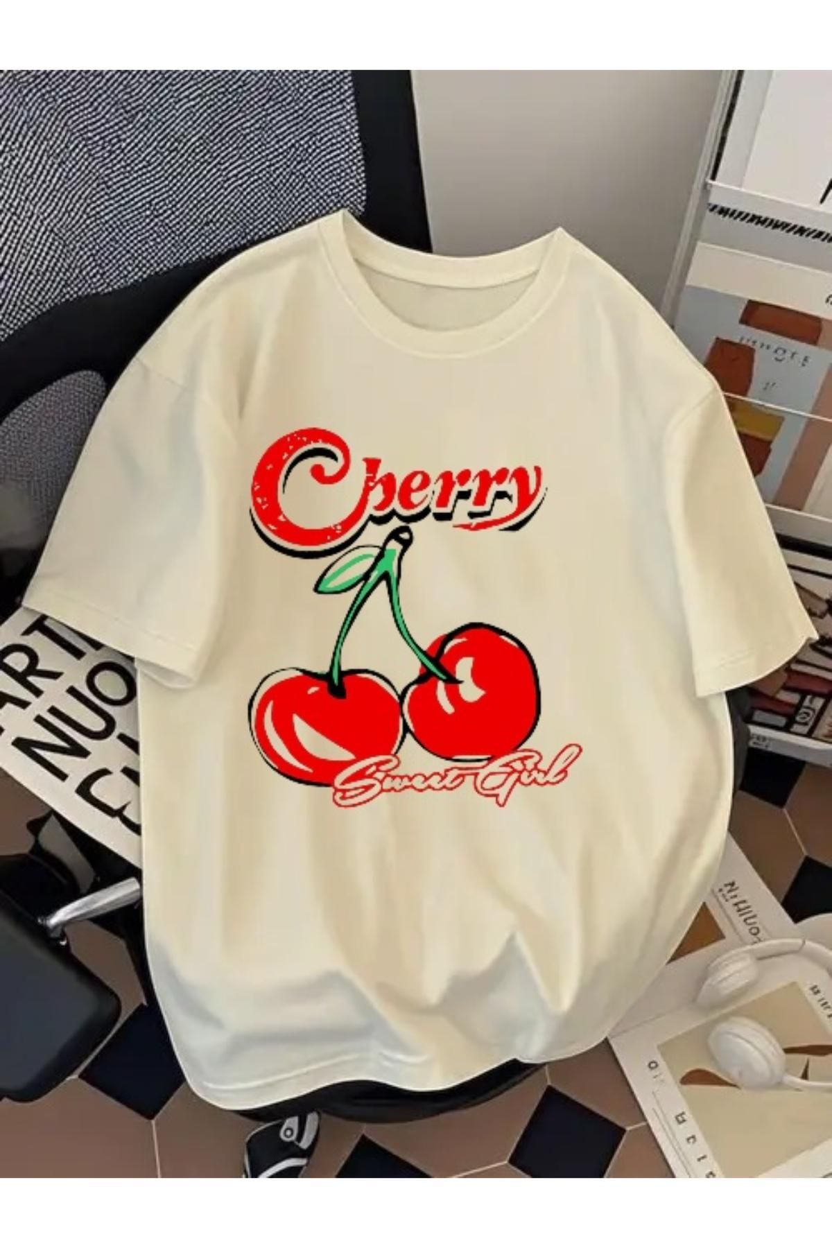EQİ Cherry Baskılı Oversize T-Shirt