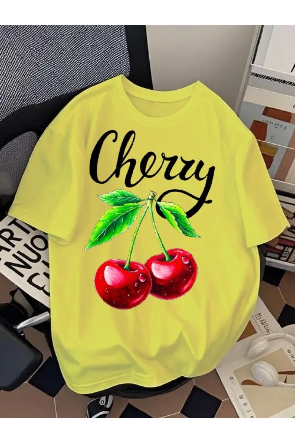 EQİ Cherry Baskılı Oversize T-Shirt