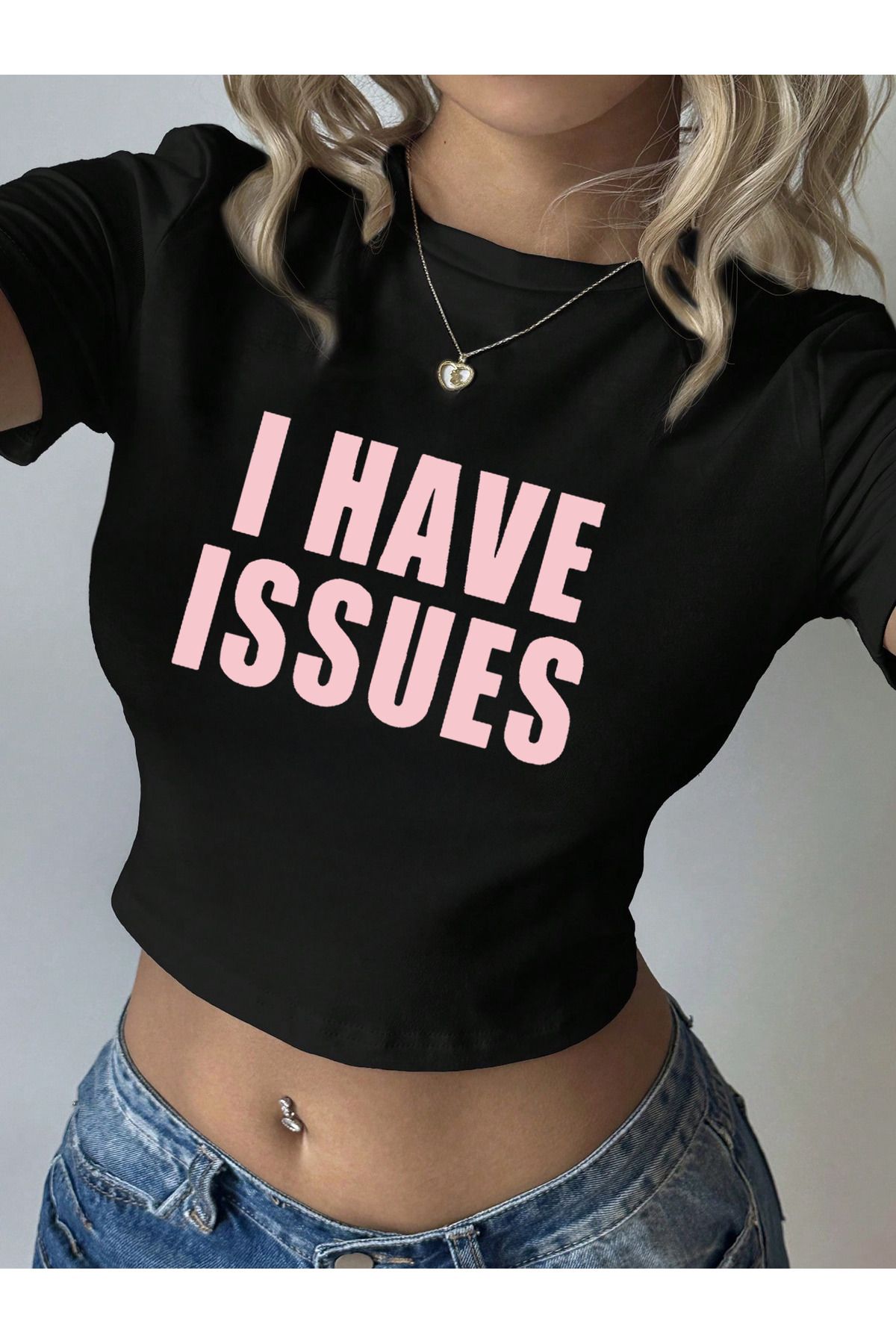 EVIus Kadın I Have Issues Baskılı Tee Crop