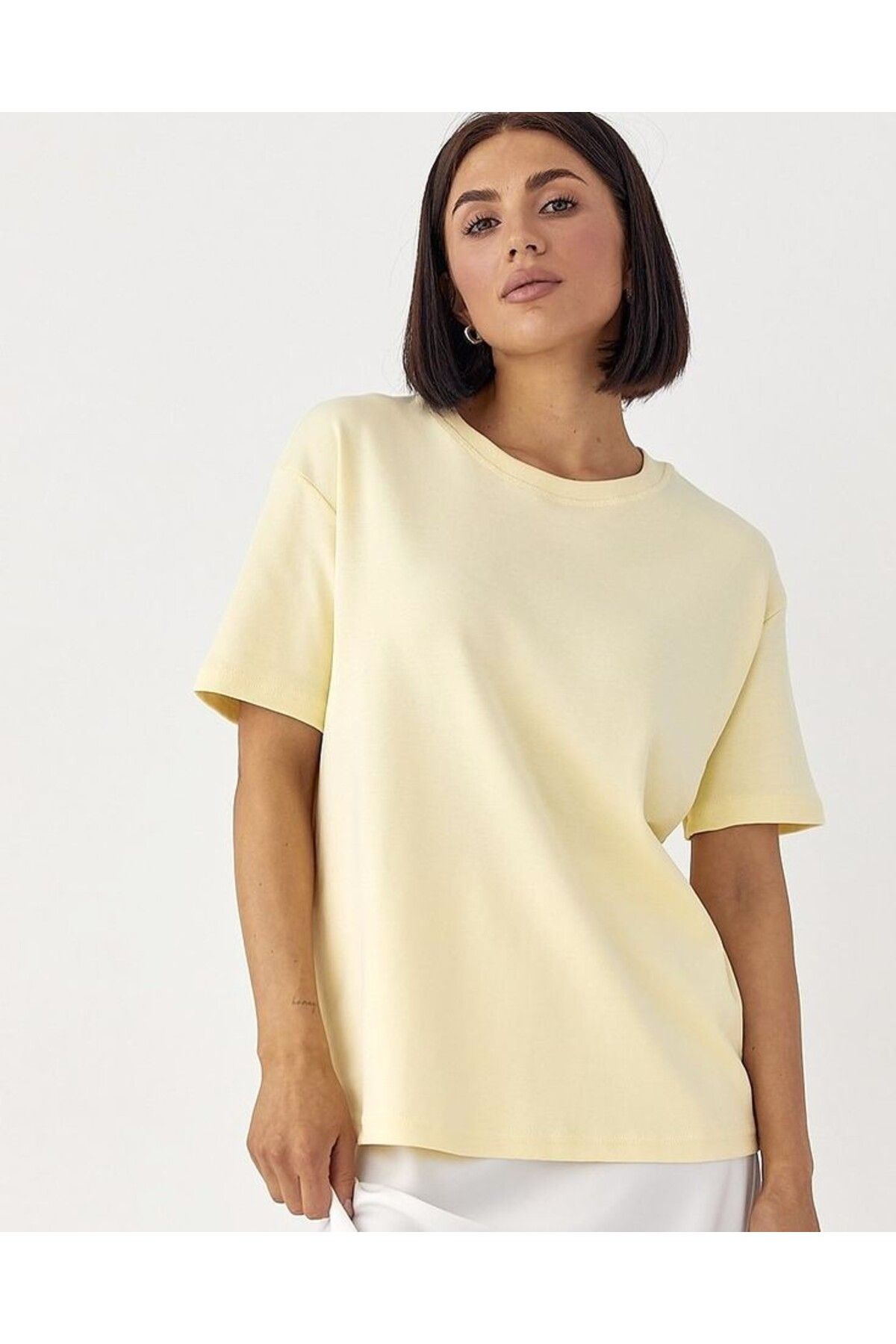 ModaDeniz Gri Oversize Basic Pamuklu Rahat kesim T-shirt