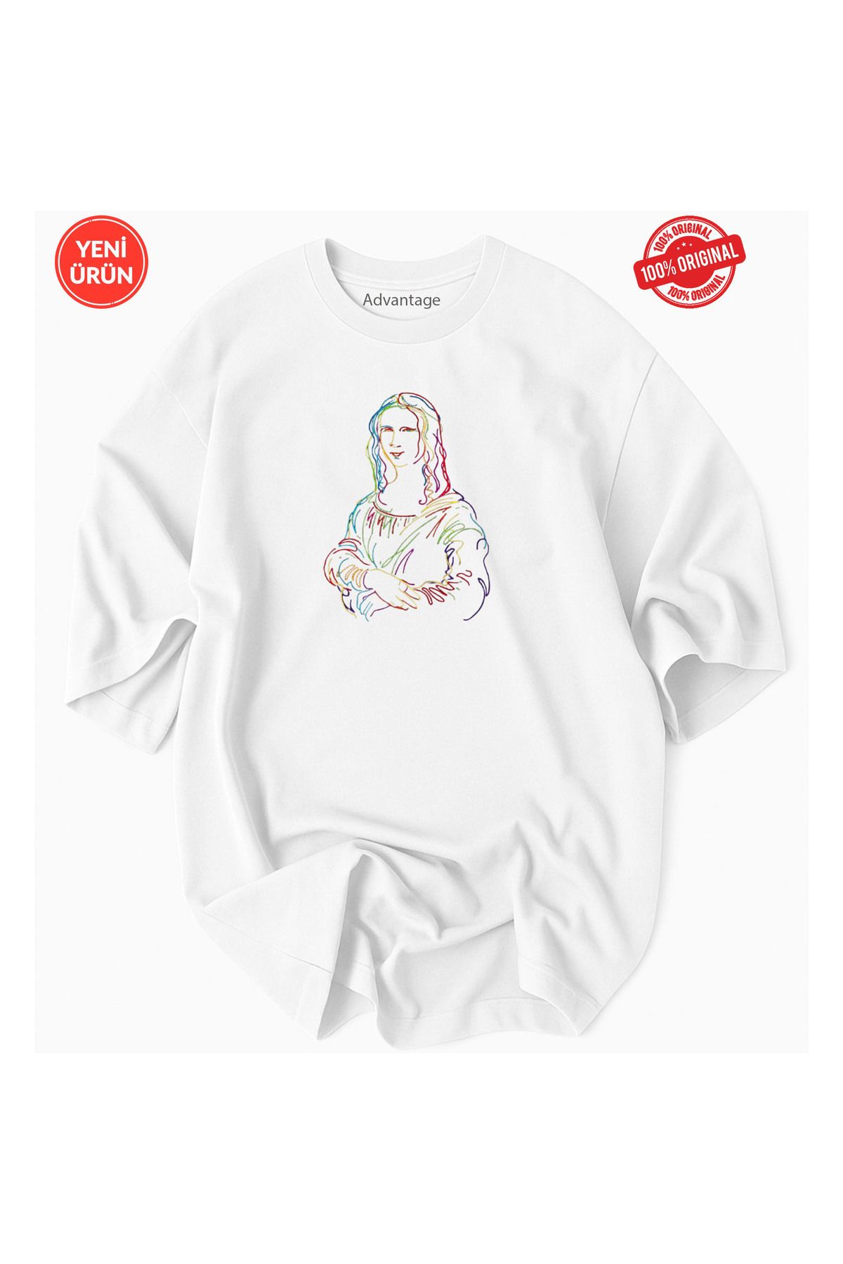 Advantage Monalisa Çizgi Tasarım Baskılı %100 Pamuklu Lisanslı Premium T-Shirt