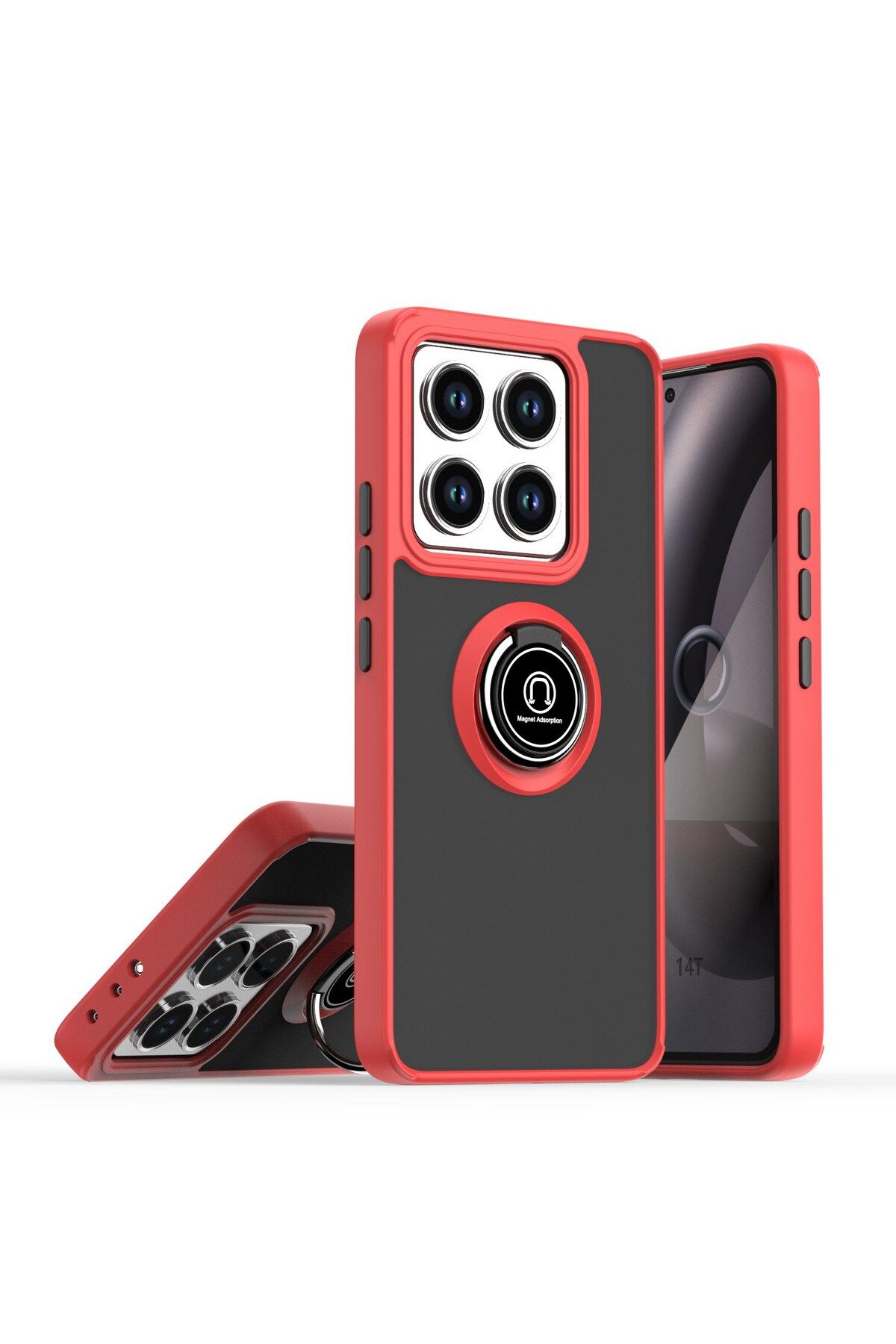 Posso Xiaomi Mi 14T & Mi 14T Pro Uyumlu Kılıf Arkası Sert Pc Buzlu Tasarım 360' Yüzük Standlı Silikon Case