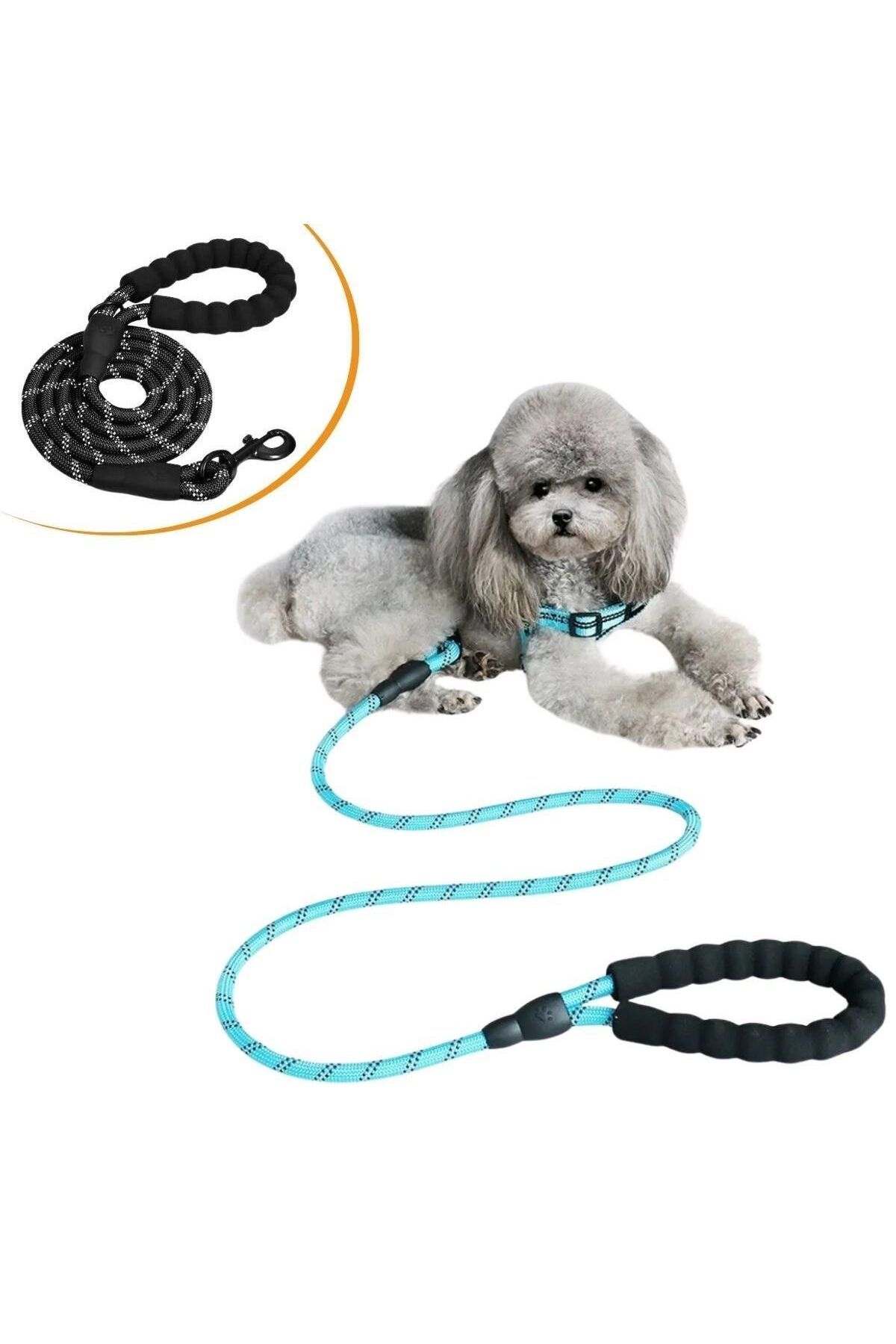 swilex Reflektörlü Fosforlu Köpek Gezdirme Halatı Tasma Kayışı l Kancalı 130 cm