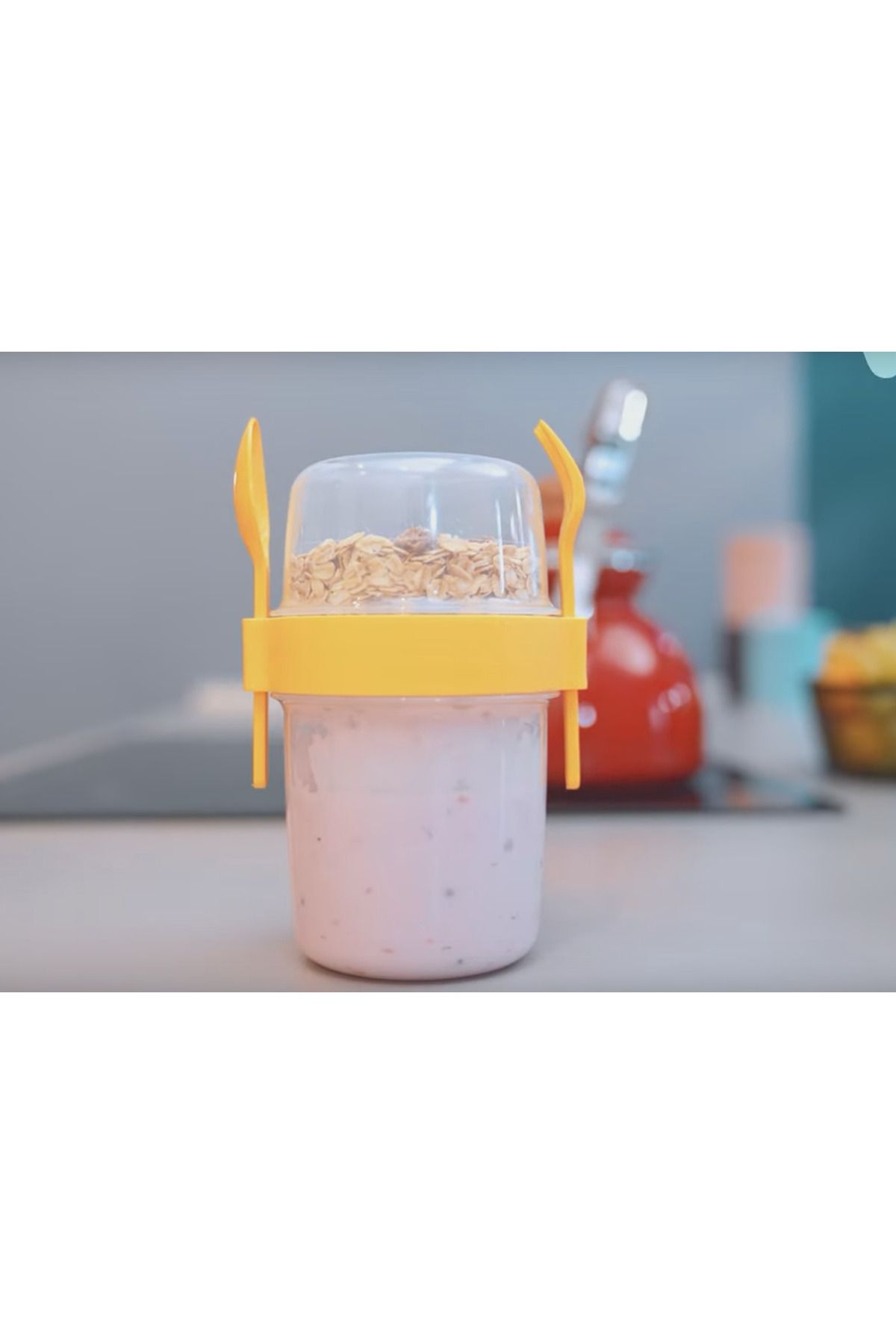 Leony Atıştırmalık Yemek Yoğurt Müsli Granola Diyet Yemek Saklama Taşıma Kabı Çatal ve Kaşıklı