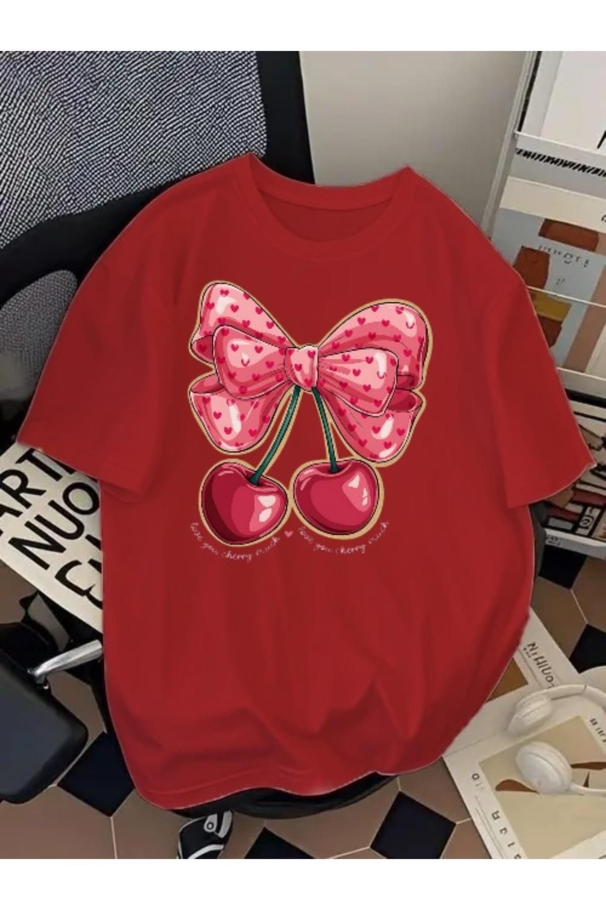 EQİ Cherry Baskılı Oversize T-Shirt