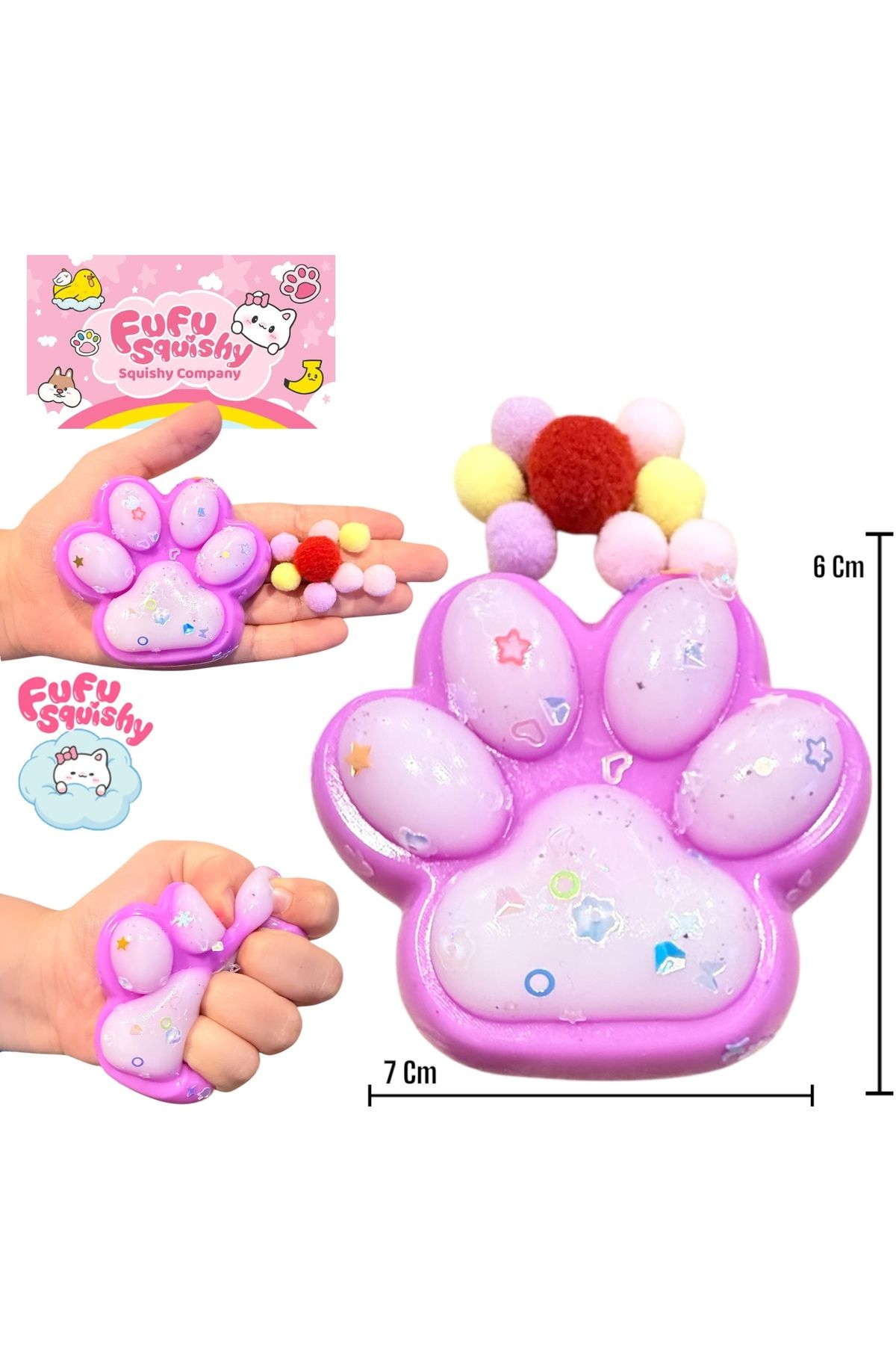 tmtoysandmore Fu Fu Squishy Pati Figür Taba Sukuşi Pullu Stres Asmr Oyuncak Mor Byz 7 Cm