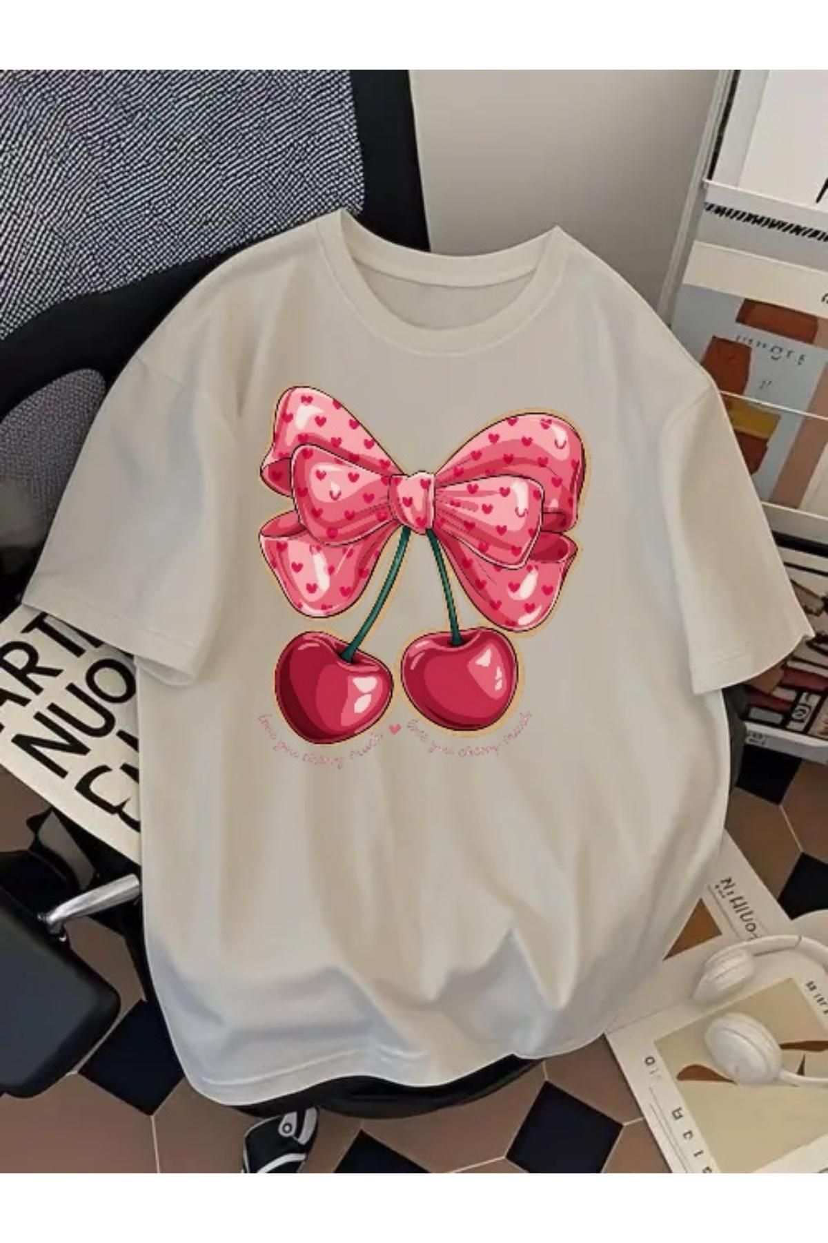 EQİ Cherry Baskılı Oversize T-Shirt