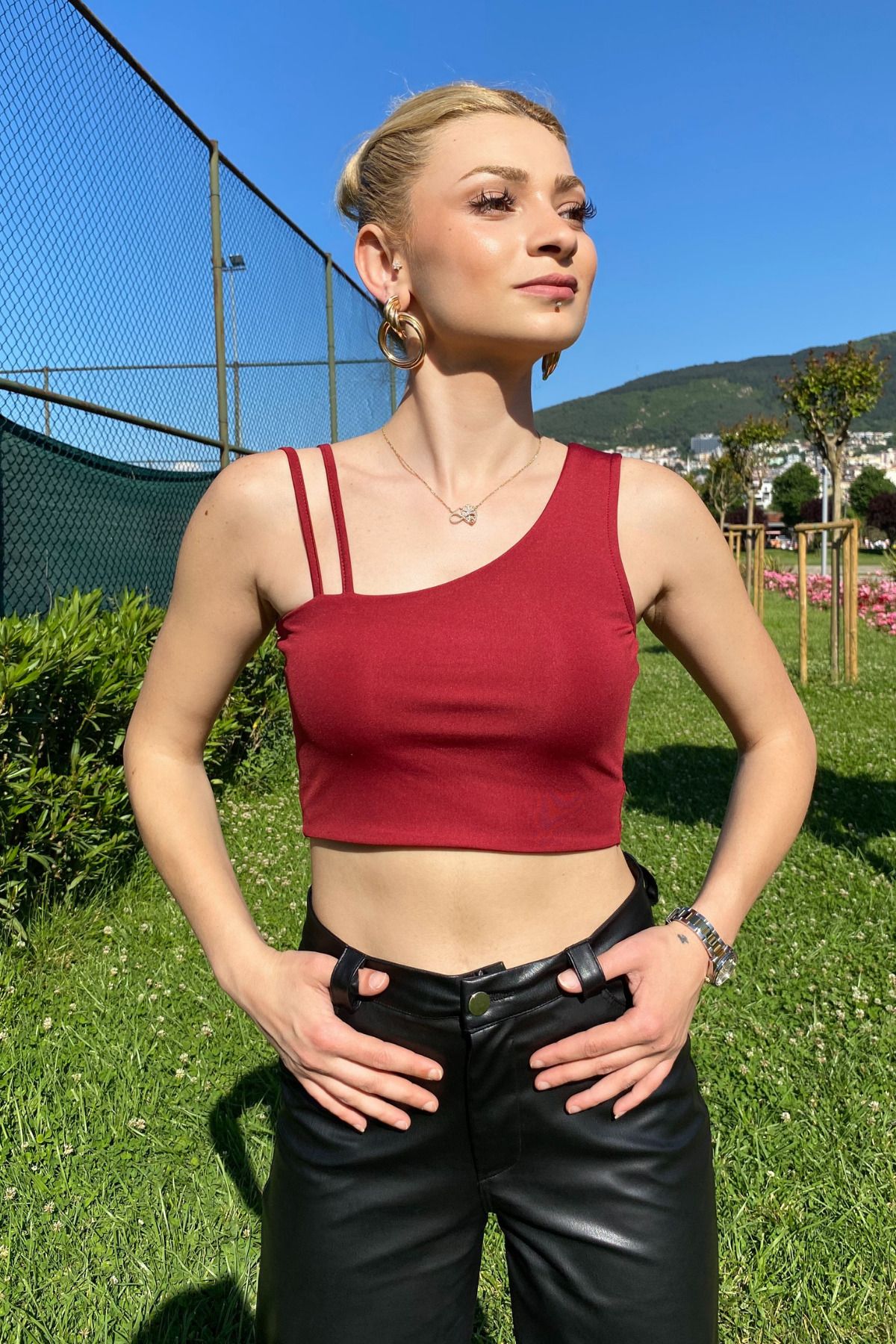 moddosa fashion Çift Askılı Esnek Likralı Crop Büstiyer