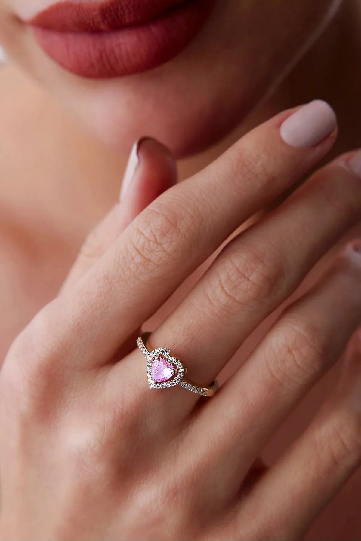 LAVİNYAMJEWELLERY Kalp Model Zirkon Taşlı Ayarlanabilir Yüzük