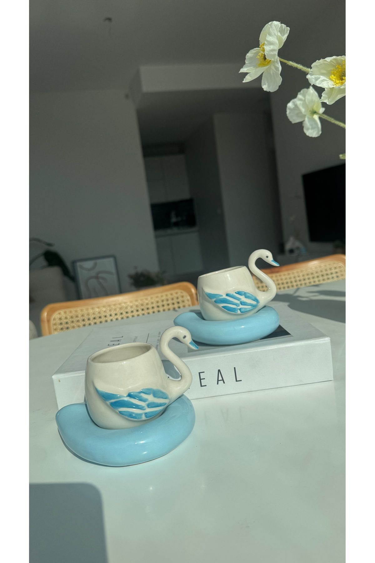 Karat Home El Yapımı Seramik 2’li Kuğu Fincan Takımı