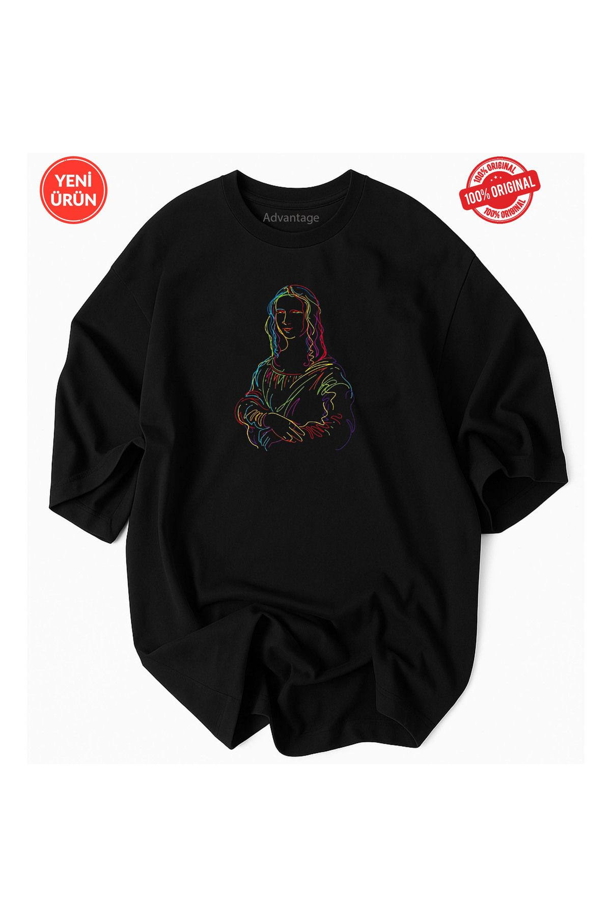 Advantage Monalisa Çizgi Tasarım Baskılı %100 Pamuklu Lisanslı Premium T-Shirt