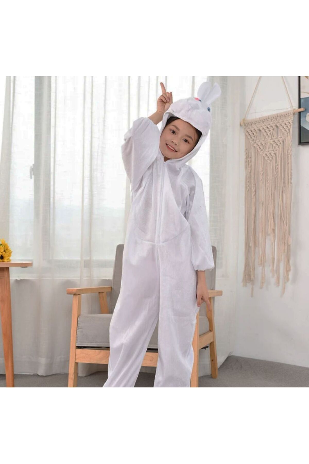 Easy Tedarik Çocuk Tavşan Kostümü Beyaz Renk 4-5 Yaş 100 cm