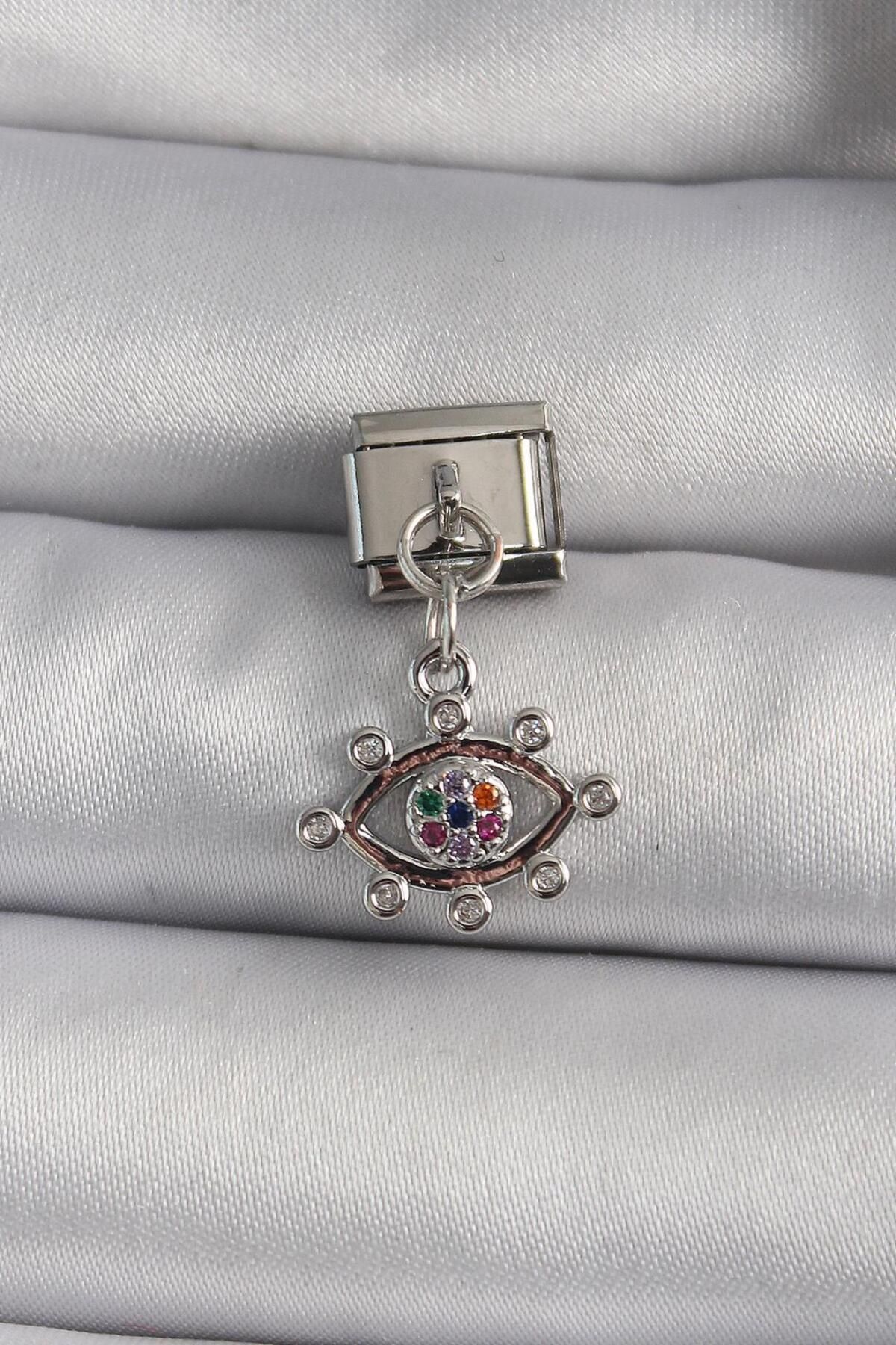 Kensky Çelik Gümüş Renk Zirkon Taşlı Göz Model Charm