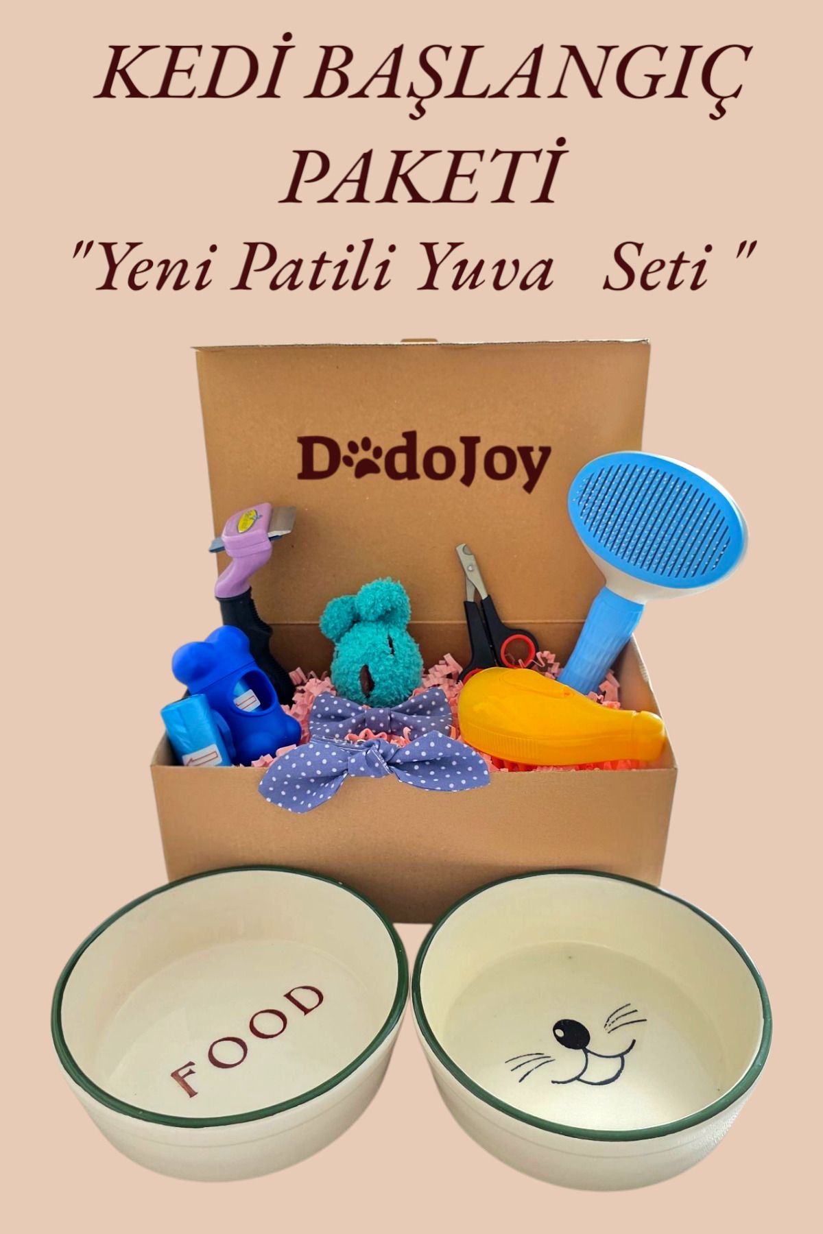 DodoJoy Kedi Başlangıç Paketi Kedi Bakım Seti Oyuncak Seti Kedi Tasma Evcil Hayvan Bakım Seti