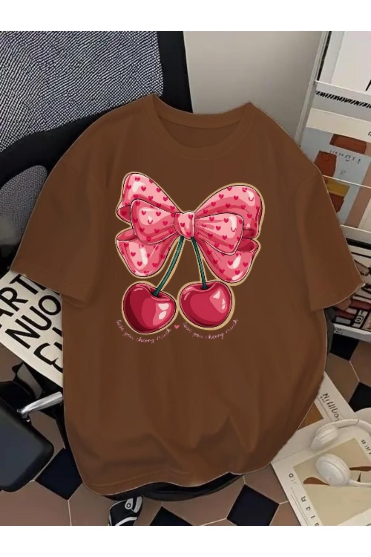 EQİ Cherry Baskılı Oversize T-Shirt