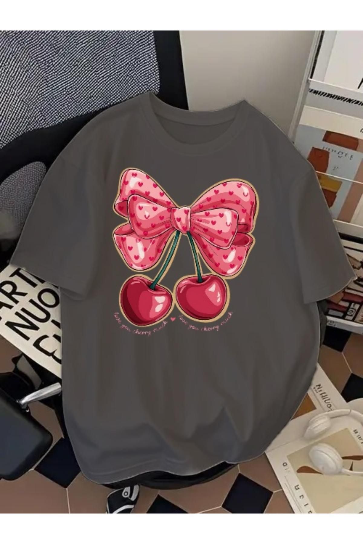 EQİ Cherry Baskılı Oversize T-Shirt