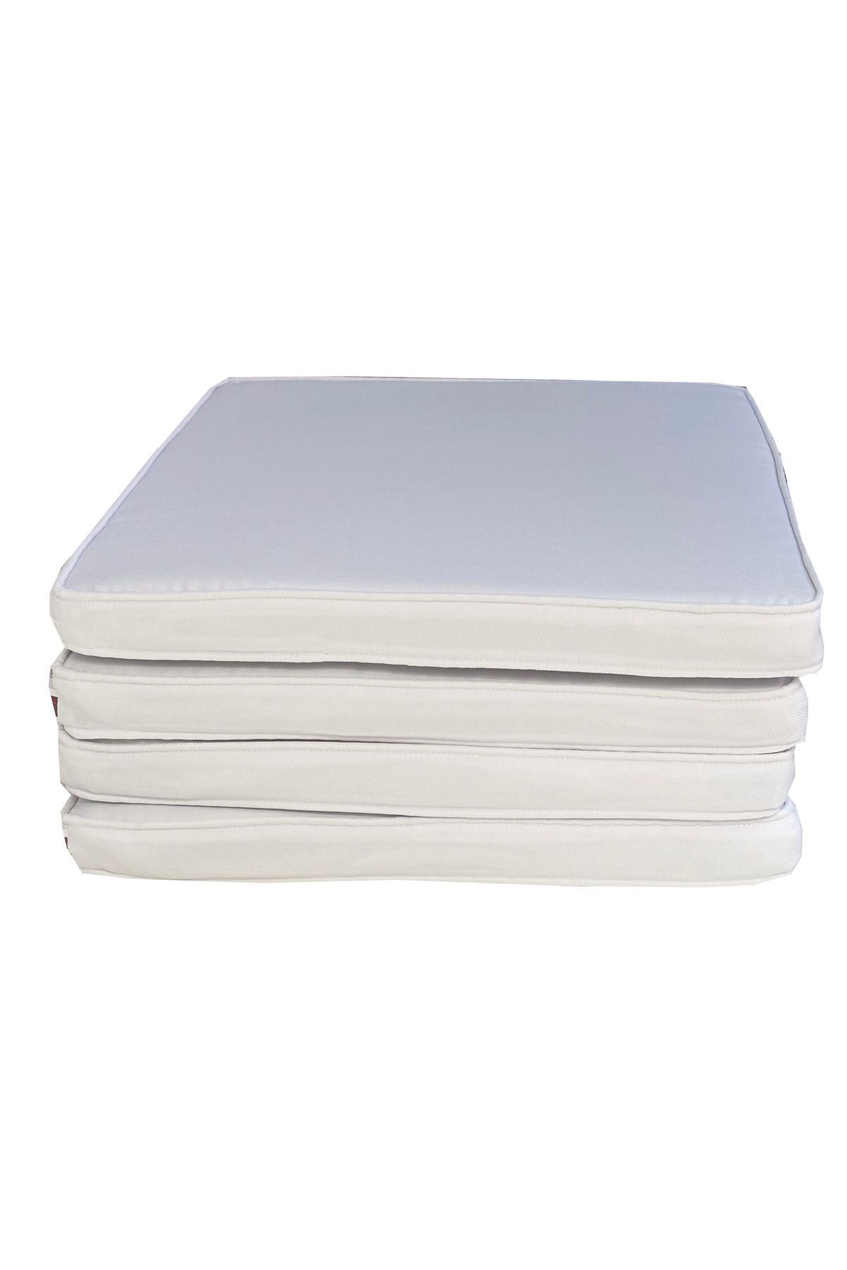 YASTIKMİNDER Koton Beyaz Fitilli 53x46 Cm Sandalye Ölçüsüne Uygundur. 4 Parça Sandalye Koltuk Minder Seti