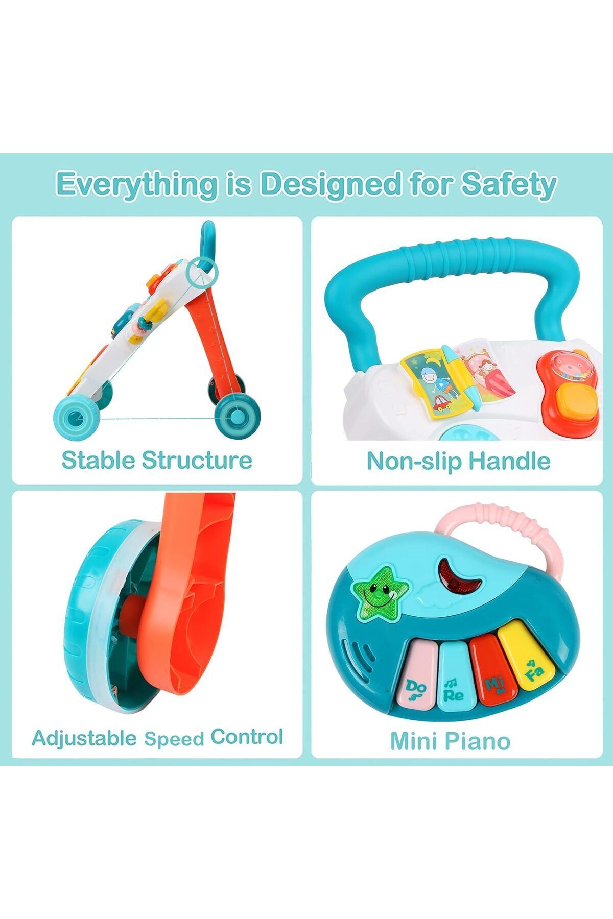 مشاية أطفال تعليمية 3 في 1 مع لوحة رسم، وضعية الجلوس والوقوف للأطفال