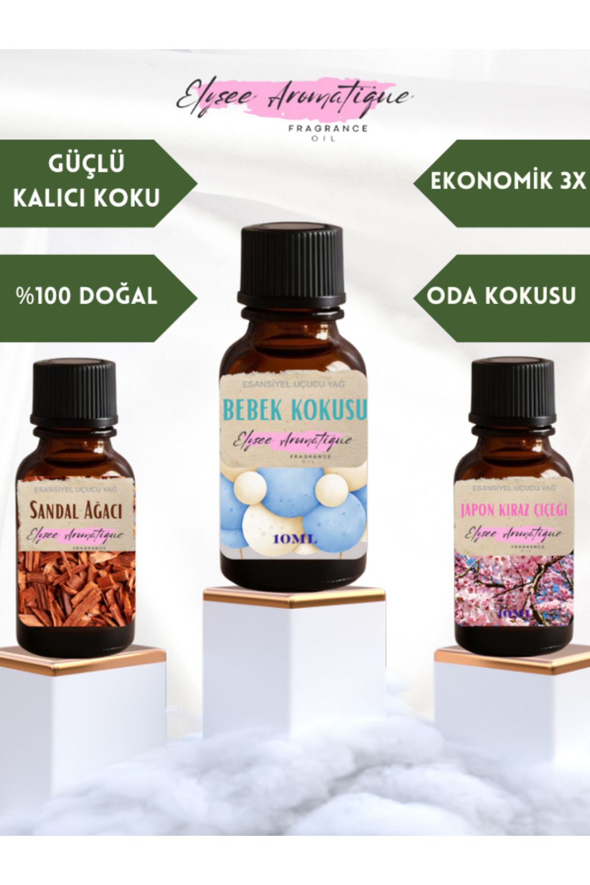 Elysee Aromatique 3'lü Set Esansiyel Uçucu Koku Yağı Difüzör Esansı Buhurdanlık Yağı Aromaterapi Yağı