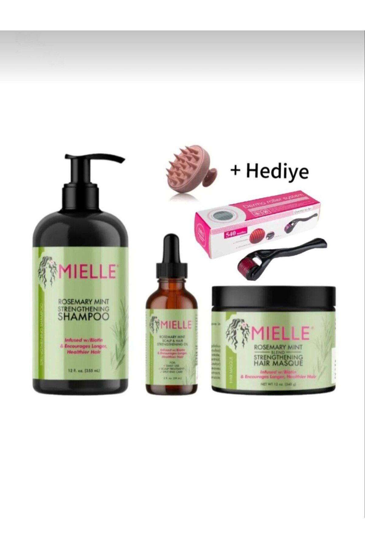 mielle organics 4lü Saç Bakımı Seti Rosemary Biberiye Ve Nane Saç Güçlendirici Seti Yağ Şampuan Hediye+Derma Roller