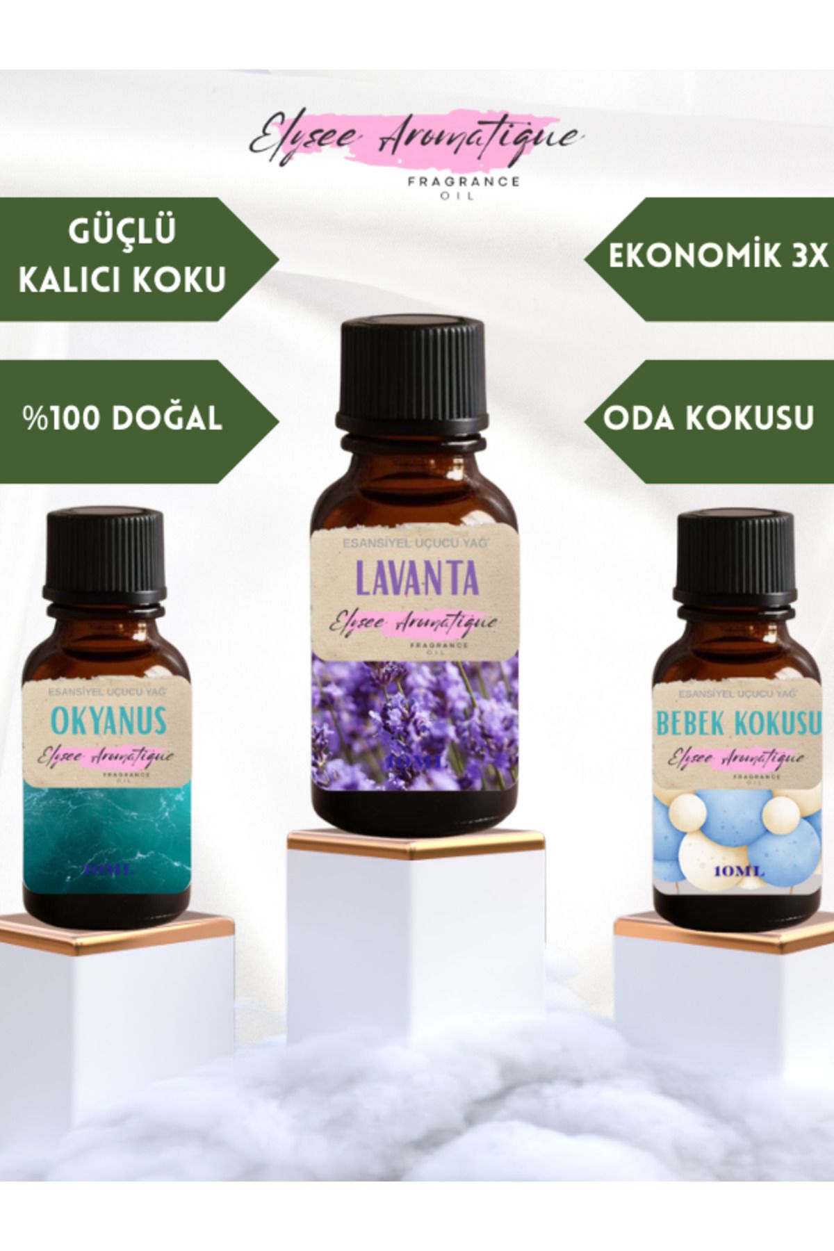 Elysee Aromatique 3'lü Set Esansiyel Uçucu Koku Yağı Difüzör Esansı Buhurdanlık Yağı Aromaterapi Yağı