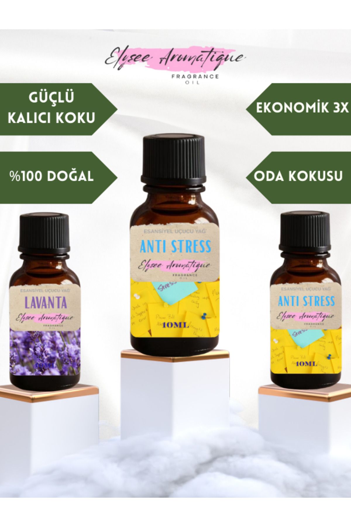 Elysee Aromatique 3'lü Set Esansiyel Uçucu Koku Yağı Difüzör Esansı Buhurdanlık Yağı Aromaterapi Yağı