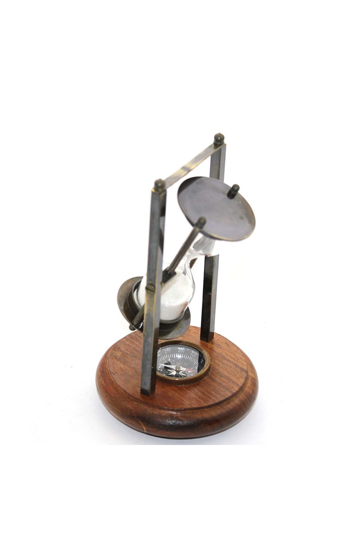 Store Pirinç Pusulalı Kum Saati Premium Nostaljik Koleksiyonluk Hediyelik Ofis/Ev Dekoru