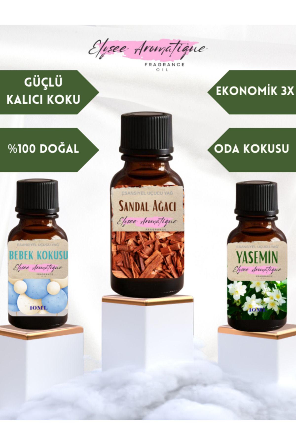 Elysee Aromatique 3'lü Set Esansiyel Uçucu Koku Yağı Difüzör Esansı Buhurdanlık Yağı Aromaterapi Yağı