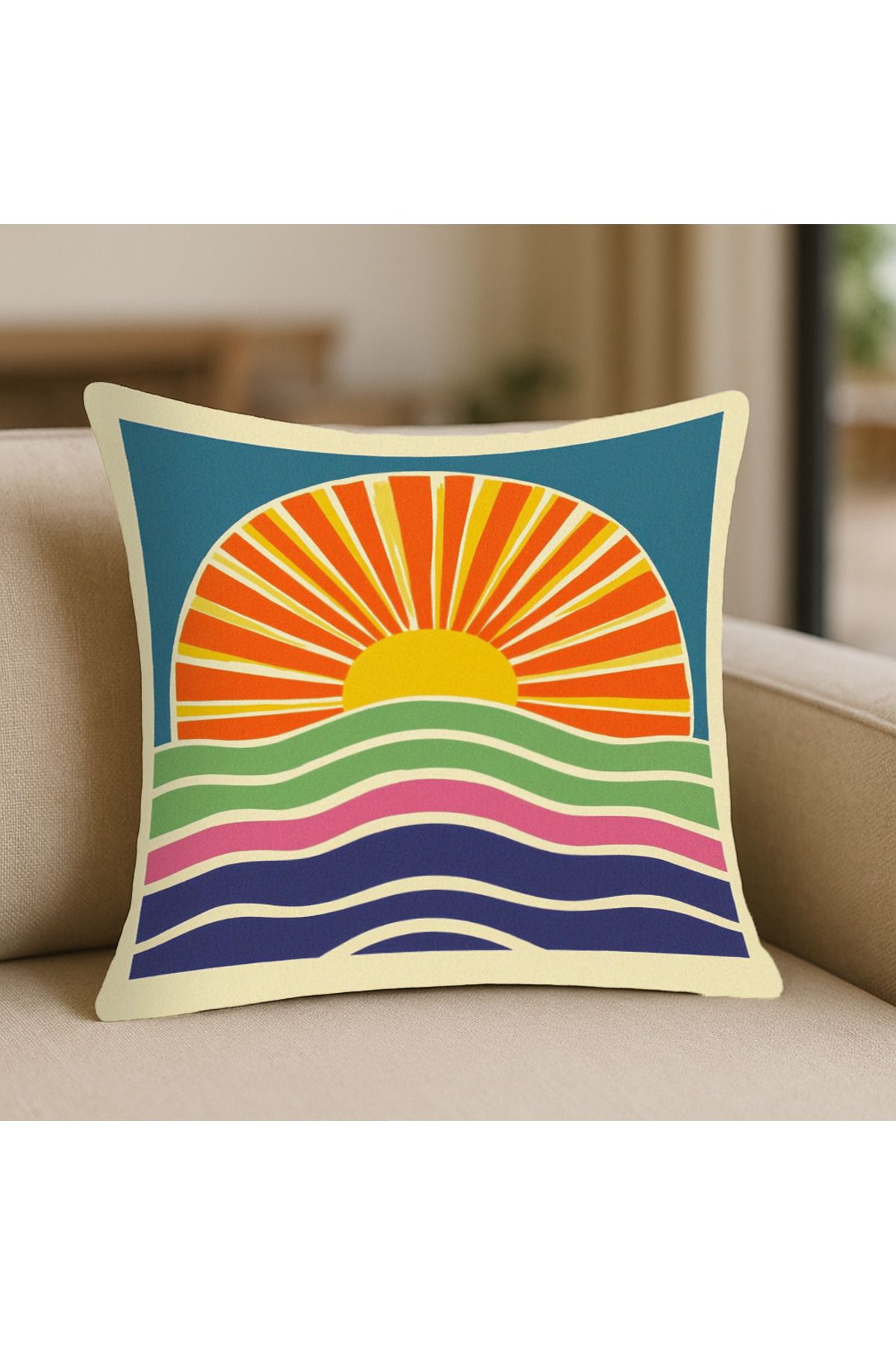 TURKISHRUG KINGDOM Renkli Tarz Mor Desenli Kırlent Kılıfı – 43x43 cm, Çift Taraflı, Fermuarlı, Yıkanabilir