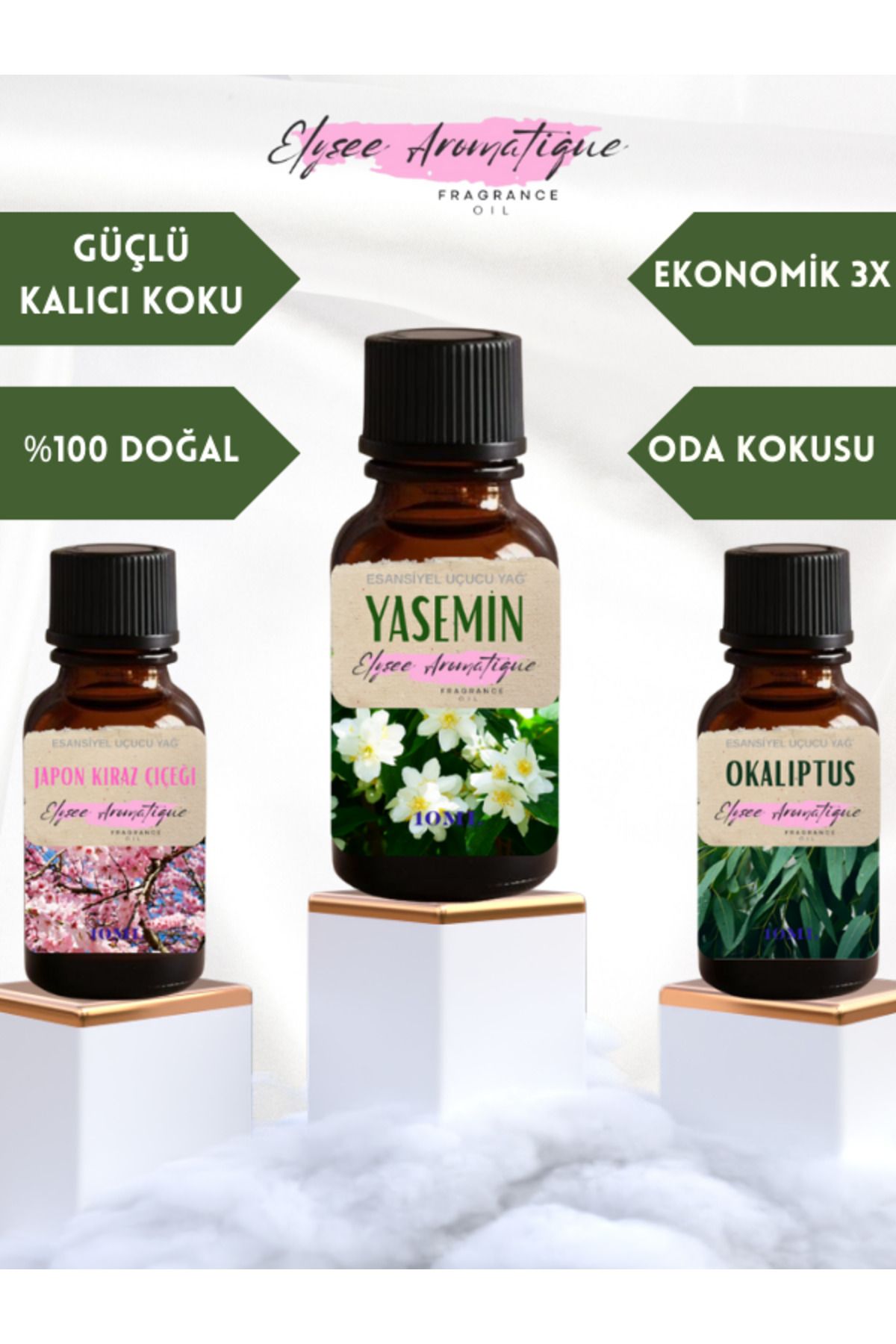 Elysee Aromatique 3'lü Set Esansiyel Uçucu Koku Yağı Difüzör Esansı Buhurdanlık Yağı Aromaterapi Yağı