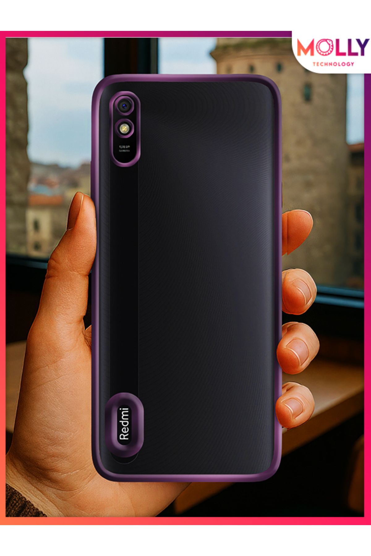Molly Xiaomi Redmi 9A İçin Kenarları Derin Mor Lens Koruyuculu Lou Lazer Şeffaf Silikon Kılıf
