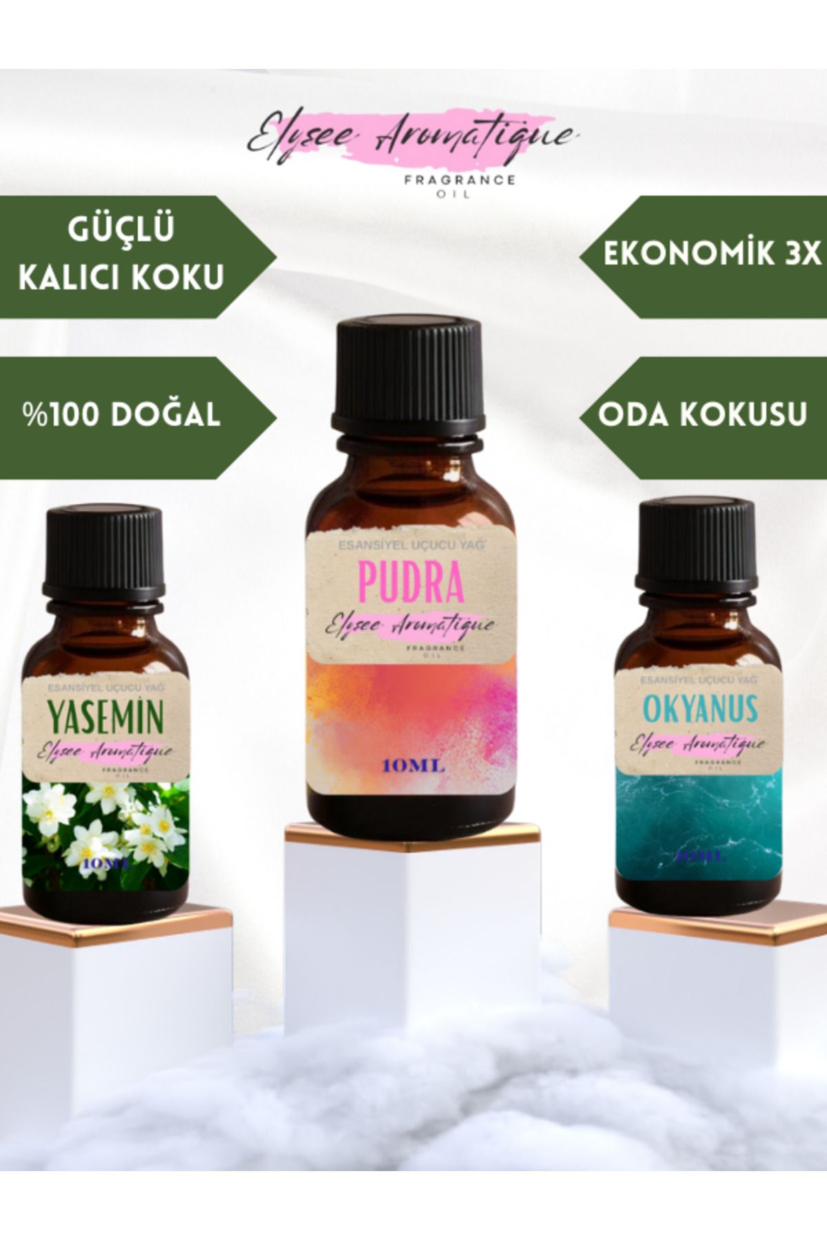 Elysee Aromatique 3'lü Set Esansiyel Uçucu Koku Yağı Difüzör Esansı Buhurdanlık Yağı Aromaterapi Yağı