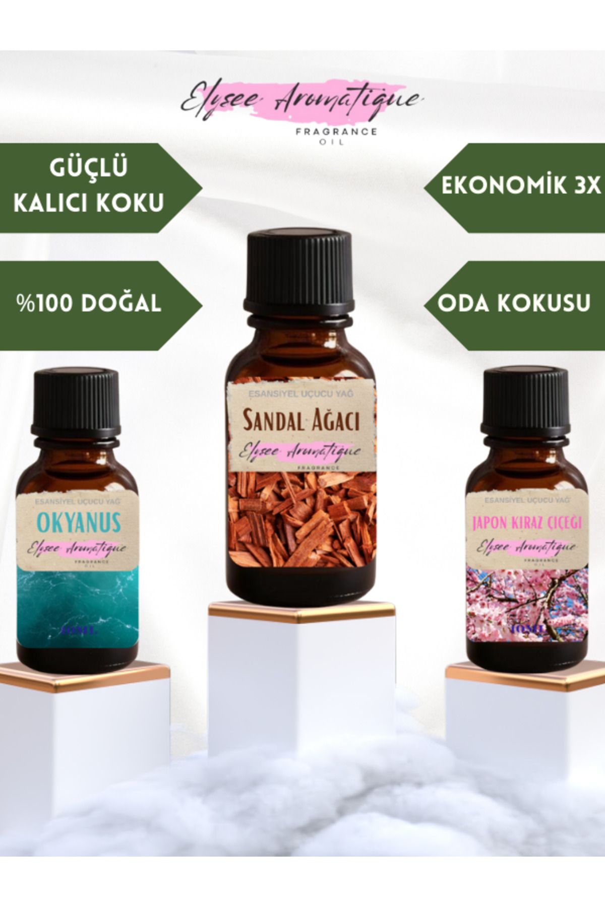 Elysee Aromatique 3'lü Set Esansiyel Uçucu Koku Yağı Difüzör Esansı Buhurdanlık Yağı Aromaterapi Yağı