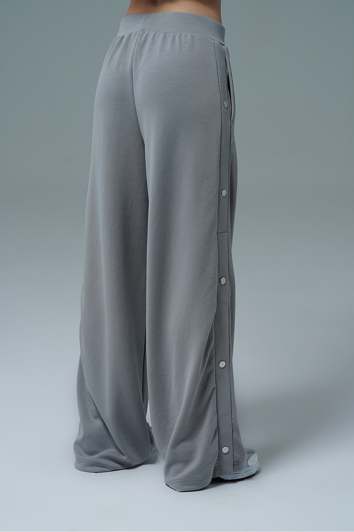 George Phoenix  Soft Touch - Gri Yüksek Bel Modal Kumaşlı Çıtçıtlı Kadın Palazzo Bol Paç - Görsel 6