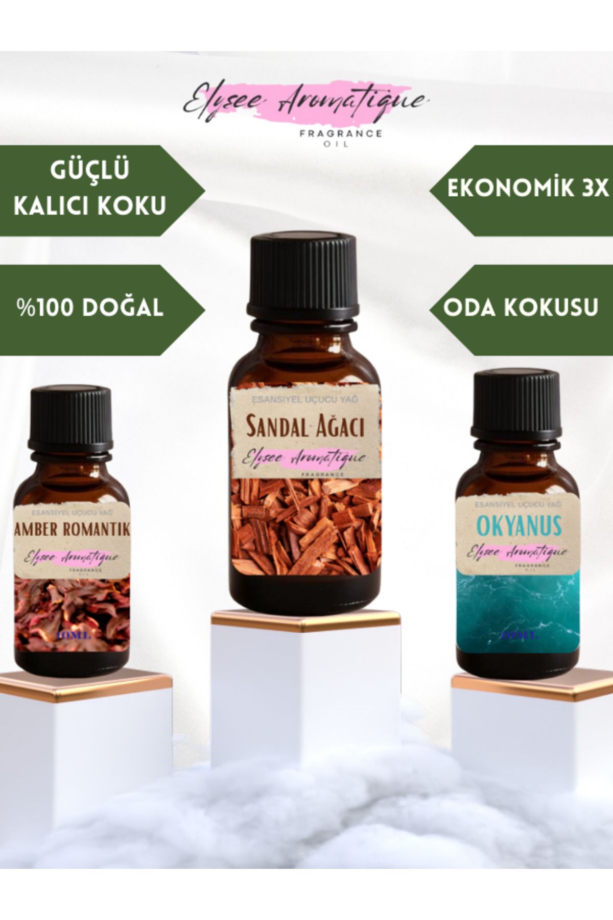 Elysee Aromatique 3'lü Set Esansiyel Uçucu Koku Yağı Difüzör Esansı Buhurdanlık Yağı Aromaterapi Yağı